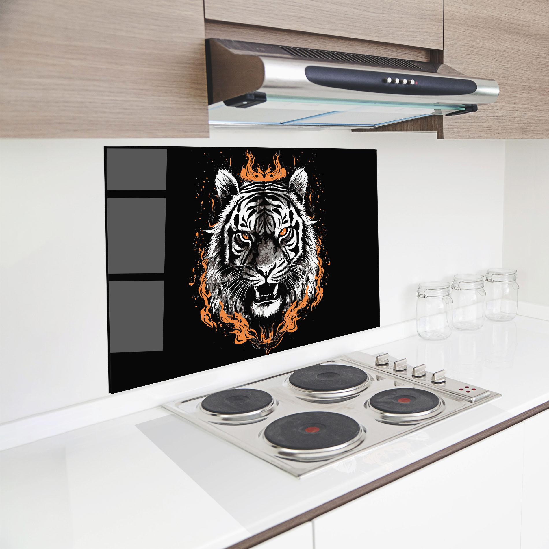 Küchenrückwand Glas Fire Tiger mockup 8