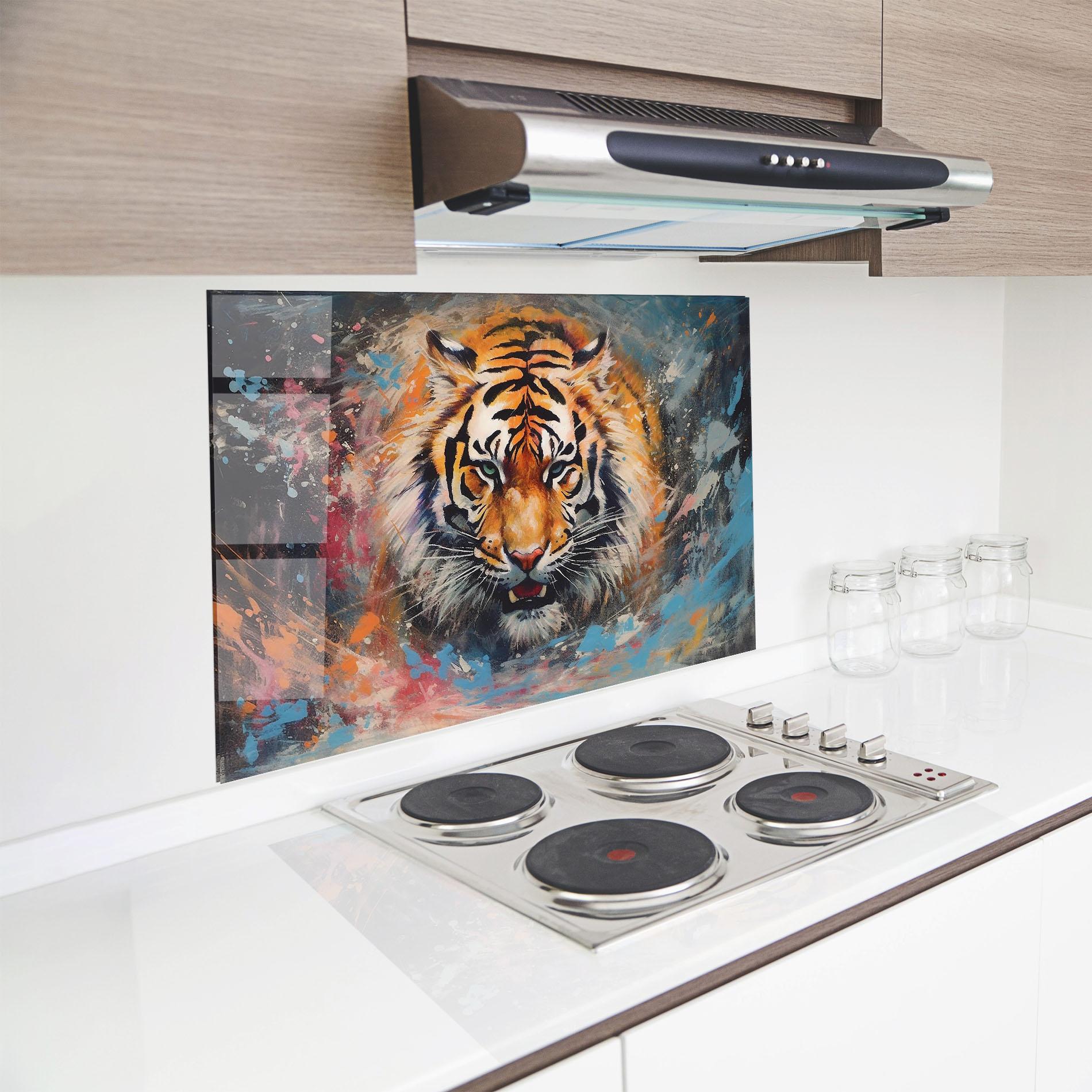 Küchenrückwand Glas Orange Tiger Painting mockup 8