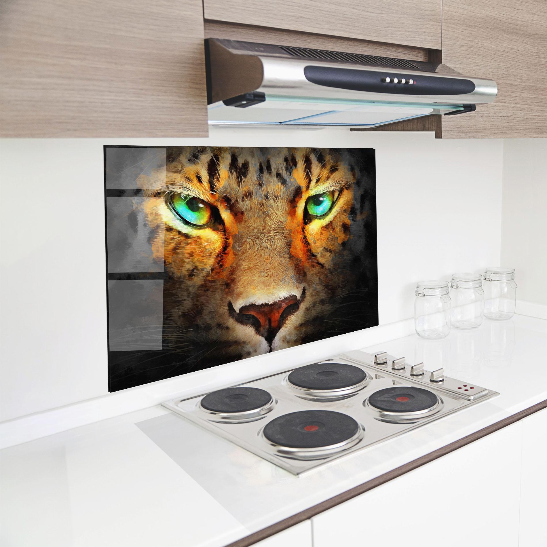 Küchenrückwand Glas Tiger Eyes mockup 8