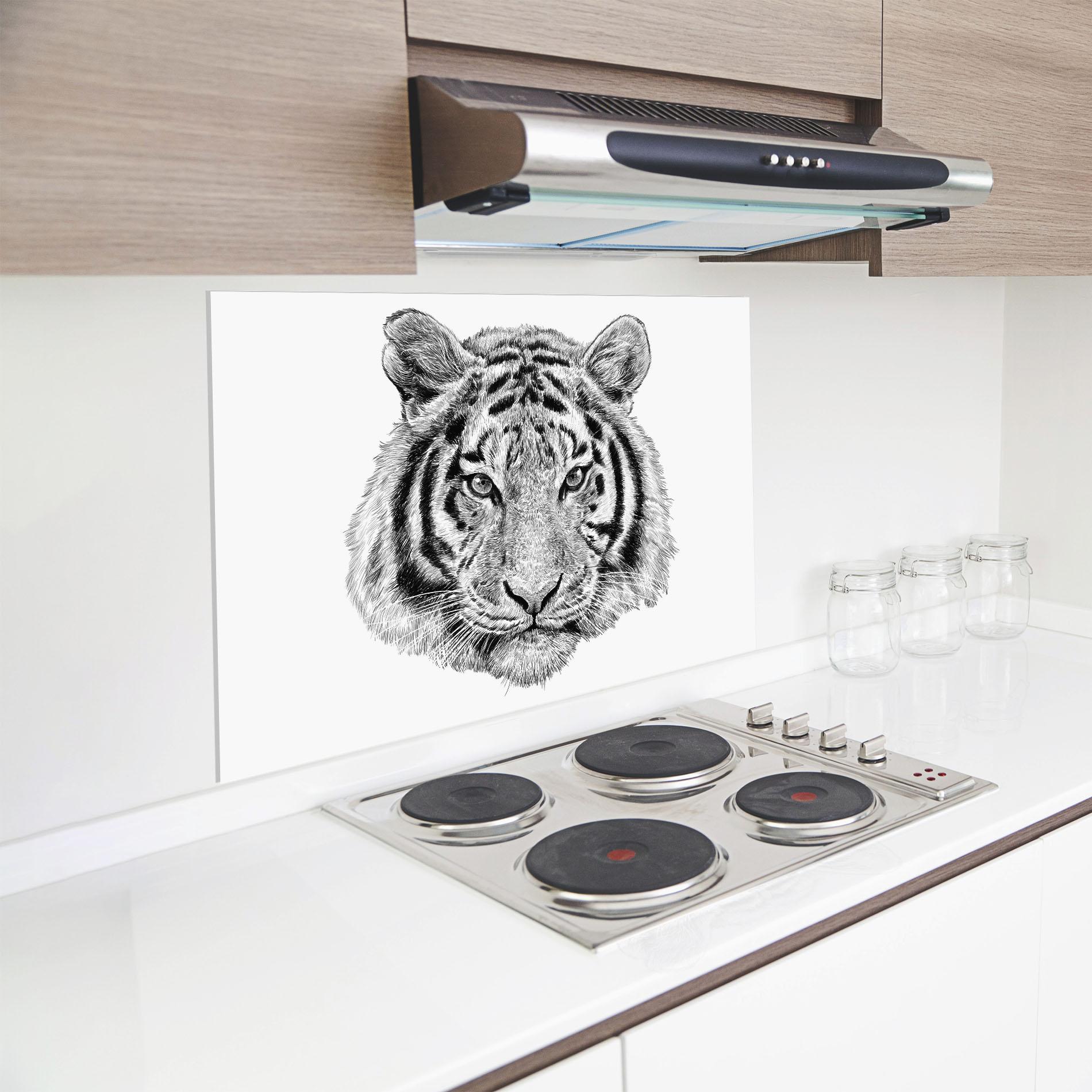 Küchenrückwand Glas Tiger Line Head mockup 8