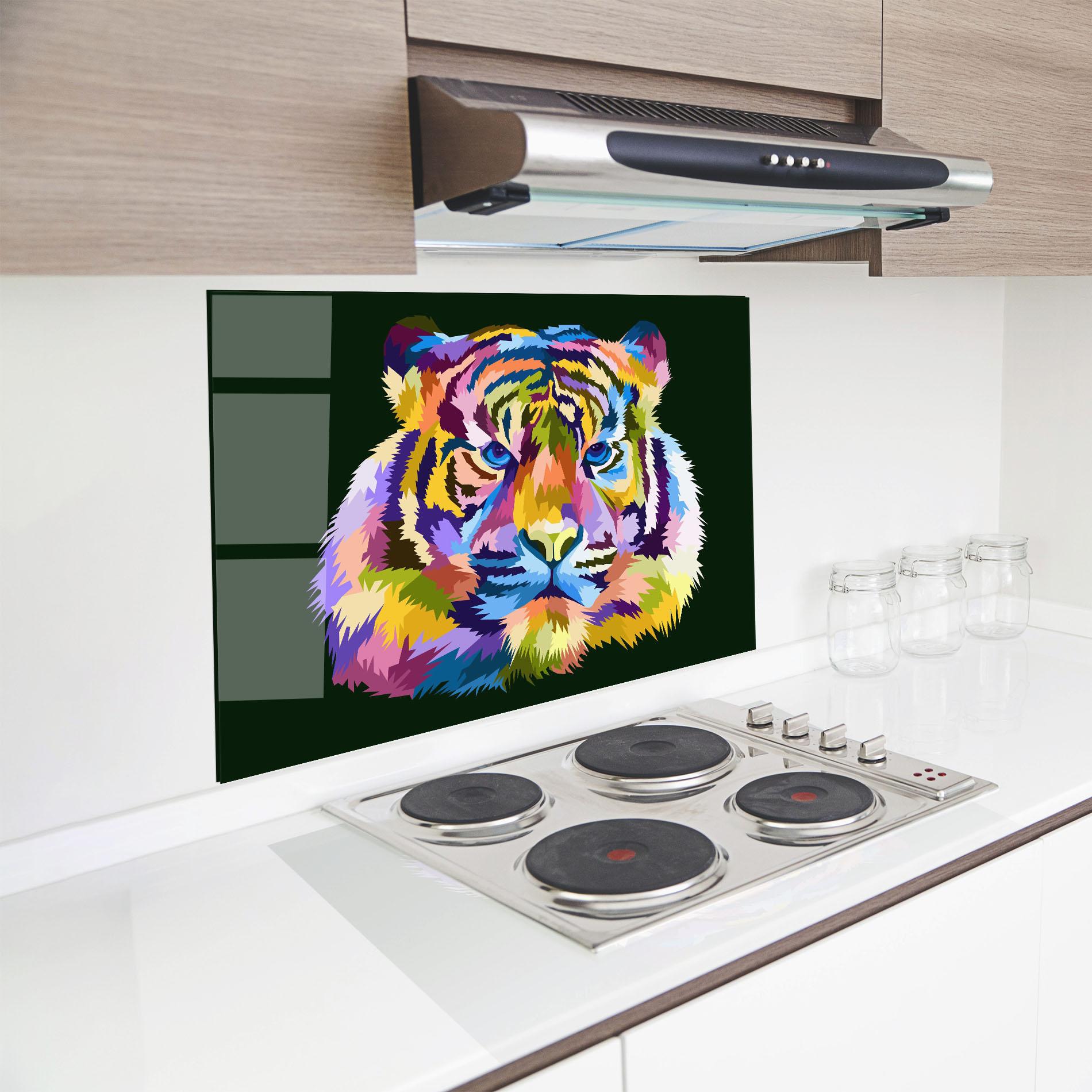 Küchenrückwand Glas Tiger On Green mockup 8