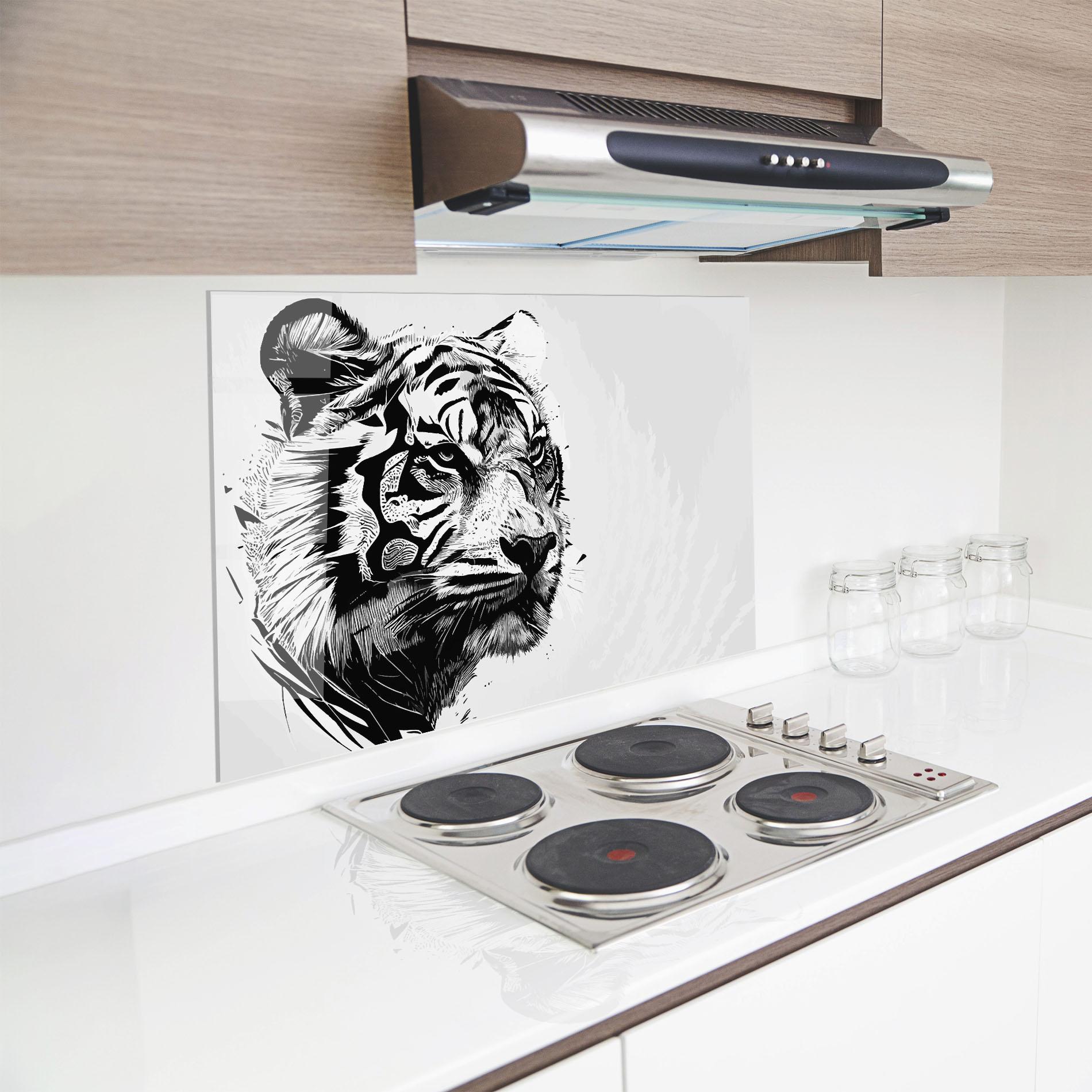 Küchenrückwand Glas Tiger On Grey mockup 8