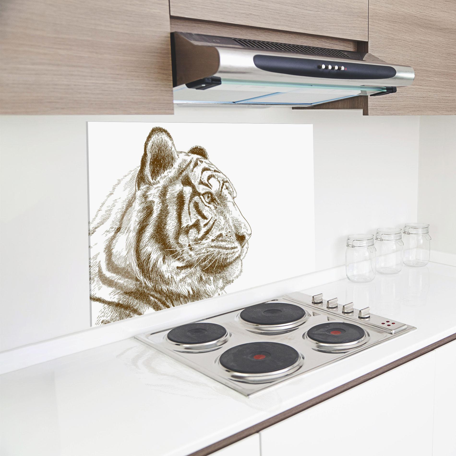 Küchenrückwand Glas Tigerf Brown Head mockup 8