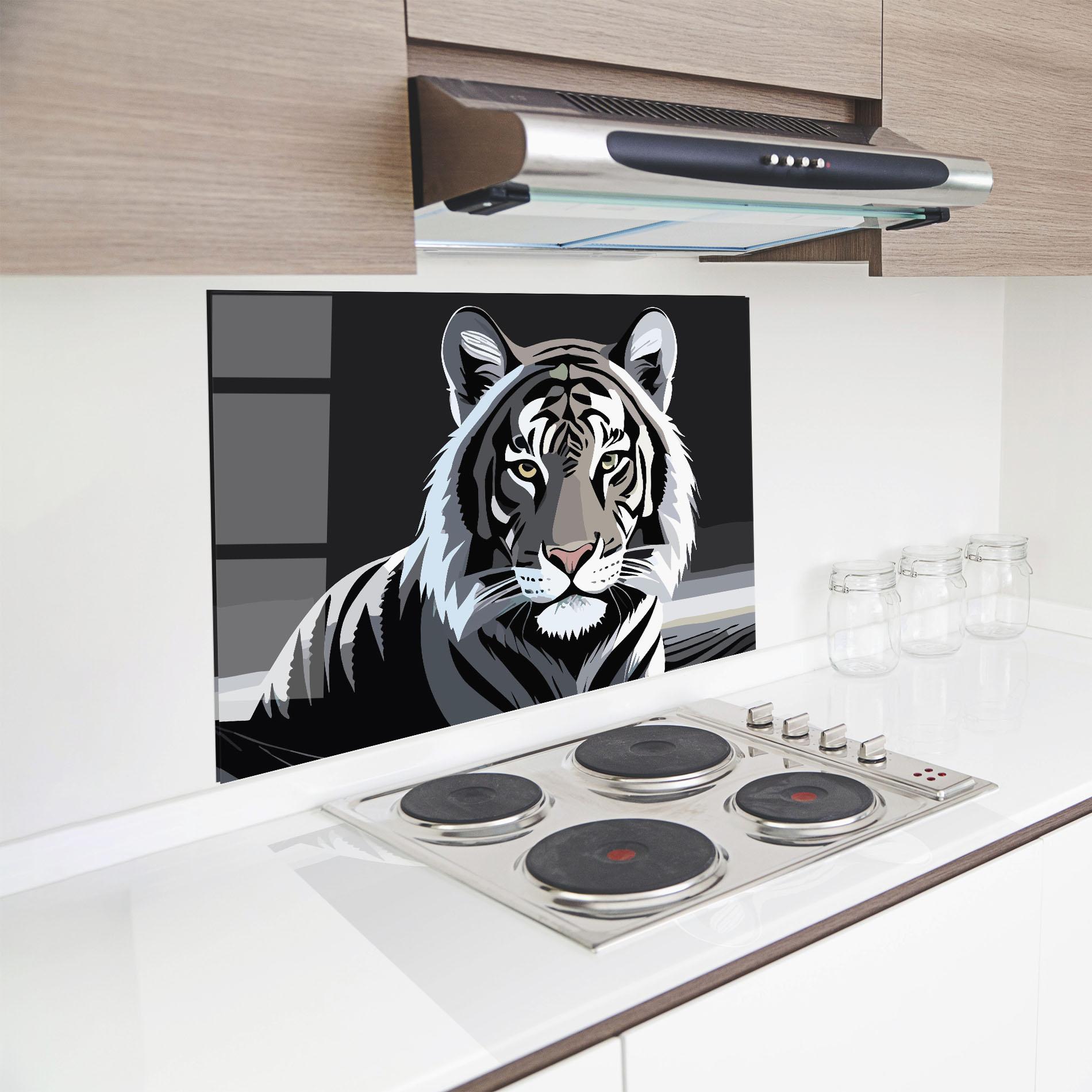 Küchenrückwand Glas White Grey Tiger mockup 8