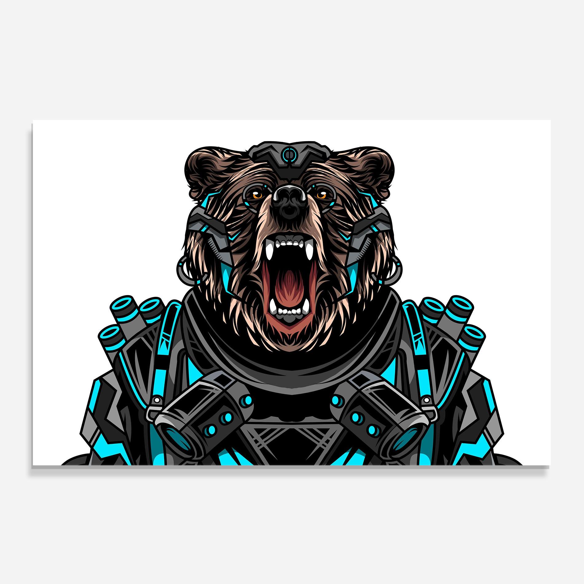 Küchenrückwand Glas Cyborg Bear mockup 0