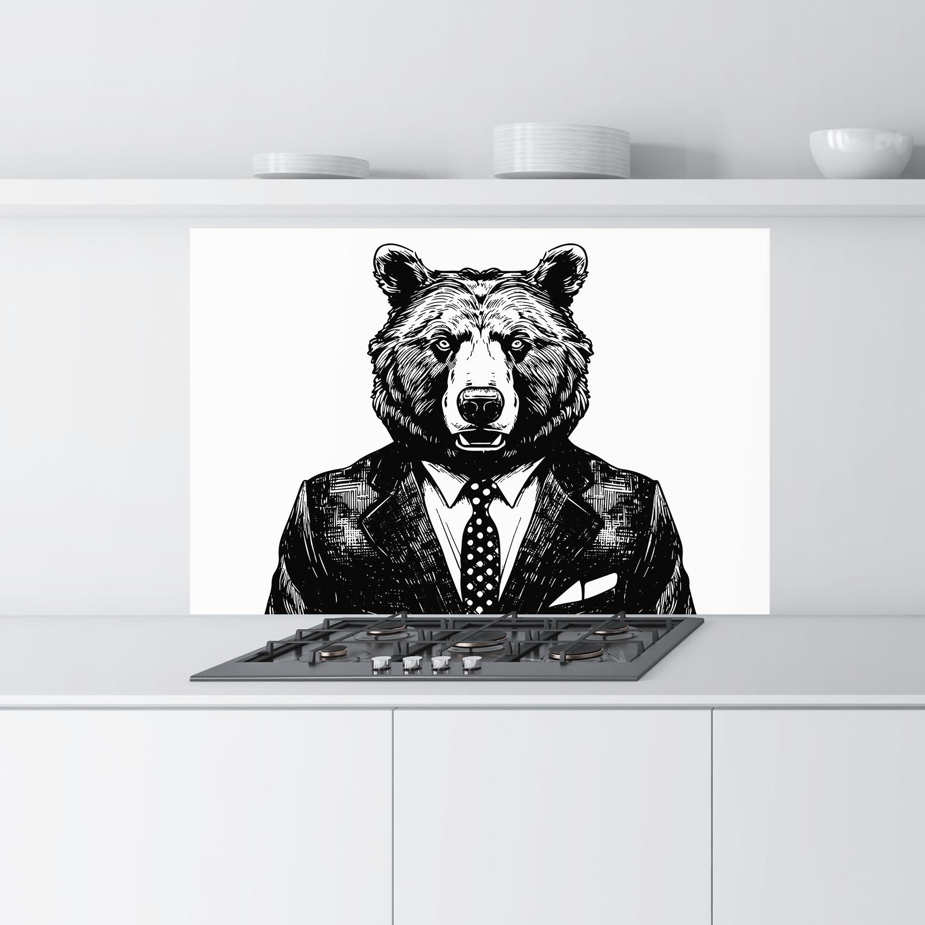 Küchenrückwand Glas Bear In Suit mockup 9