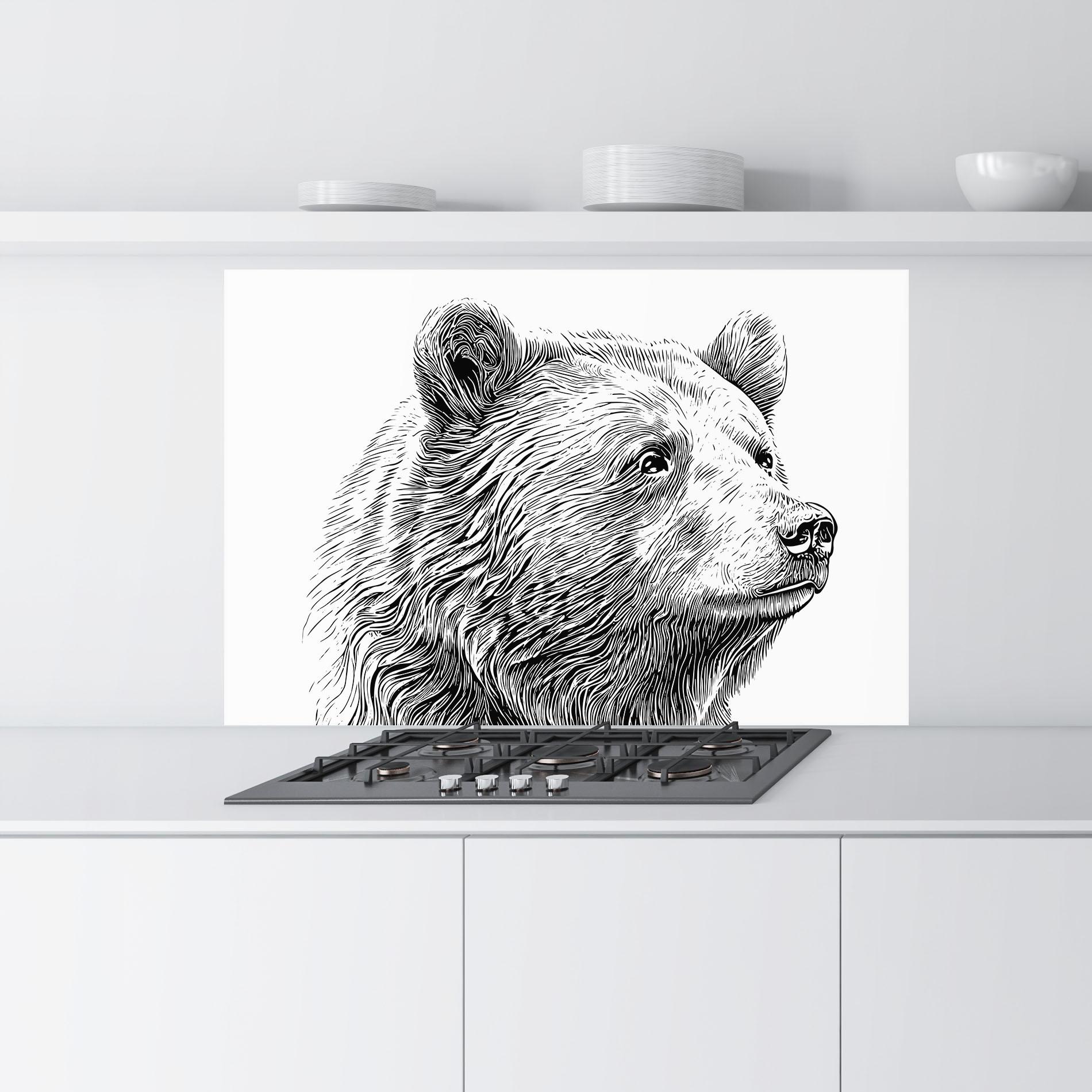 Küchenrückwand Glas Bear Portrait Line mockup 9
