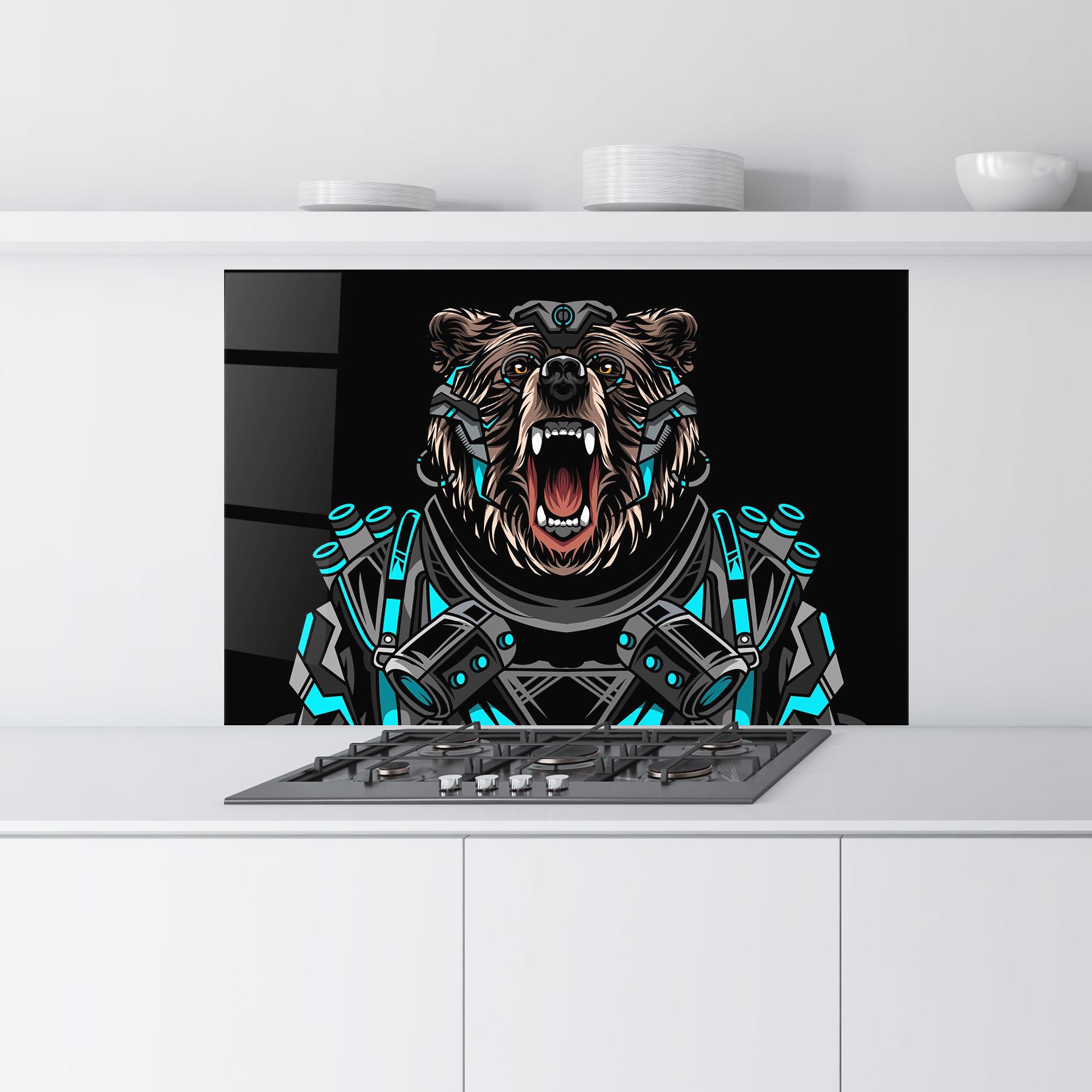 Küchenrückwand Glas Black Cyborg Bear mockup 9