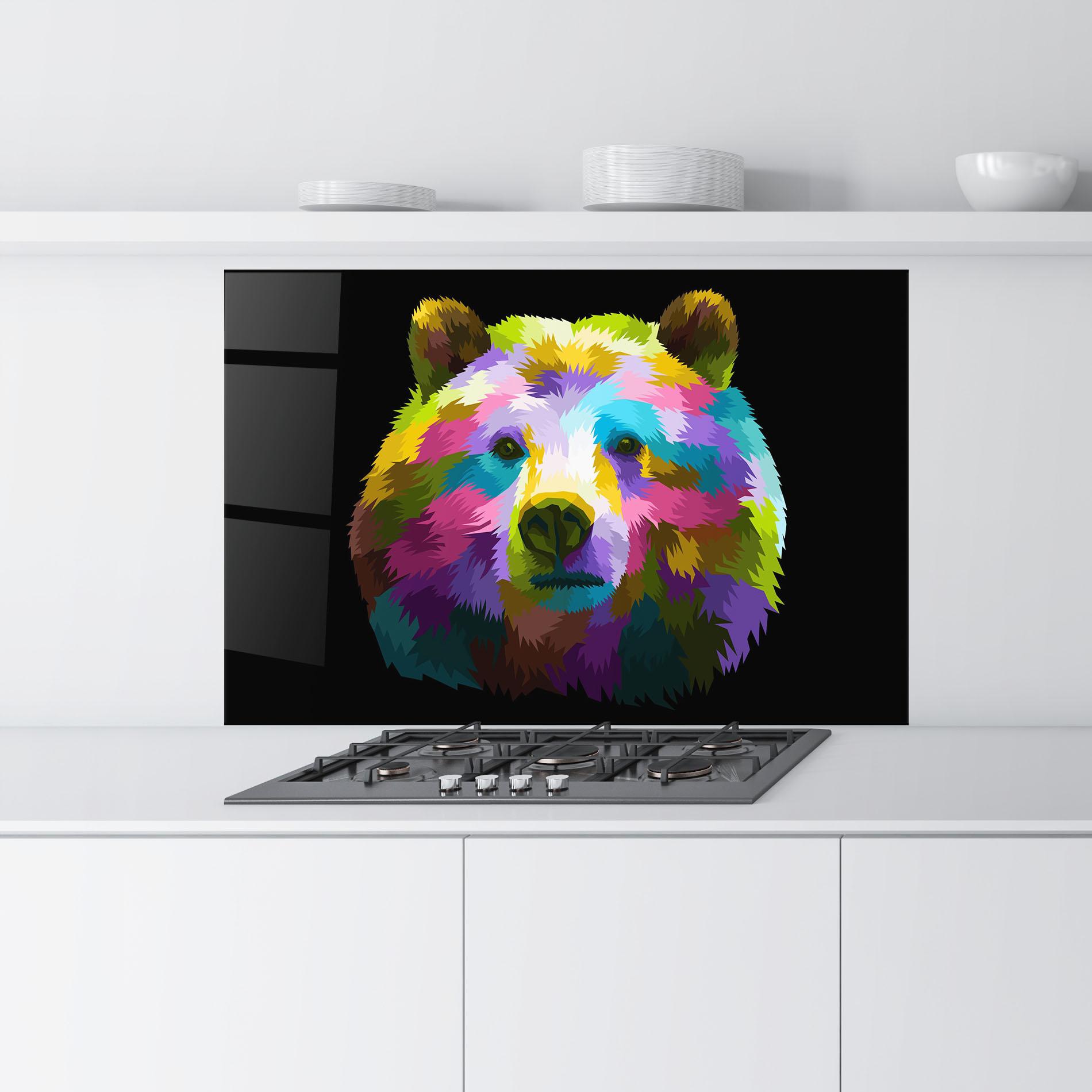 Küchenrückwand Glas Colorful Bear Head mockup 9