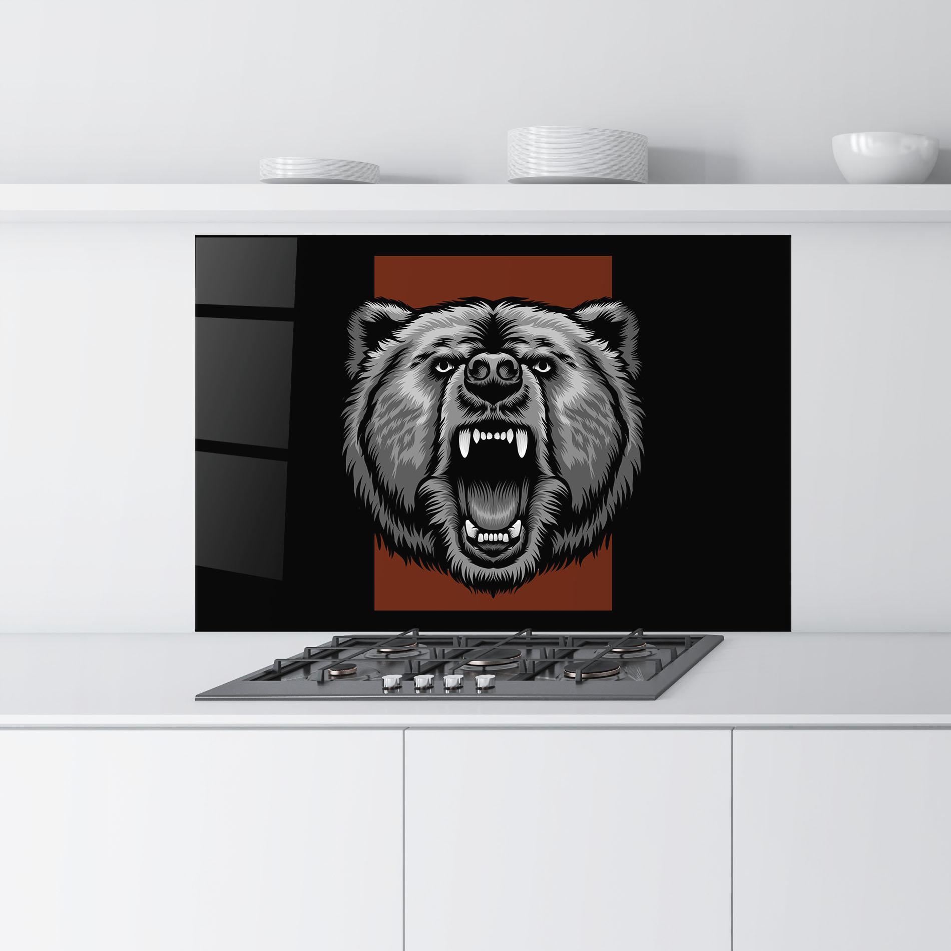 Küchenrückwand Glas Grey Bear Head mockup 9