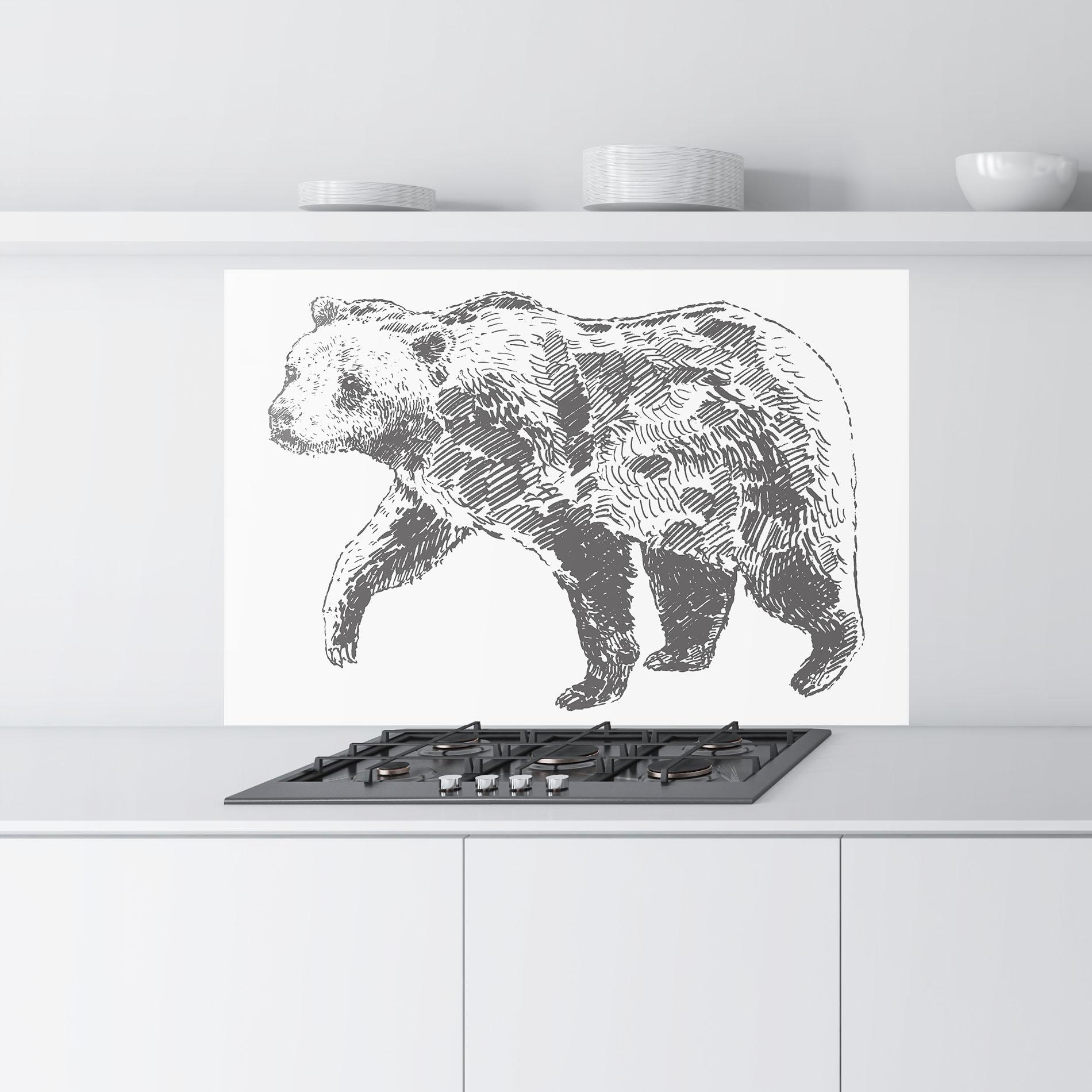Küchenrückwand Glas Grizzly Shilouette mockup 9