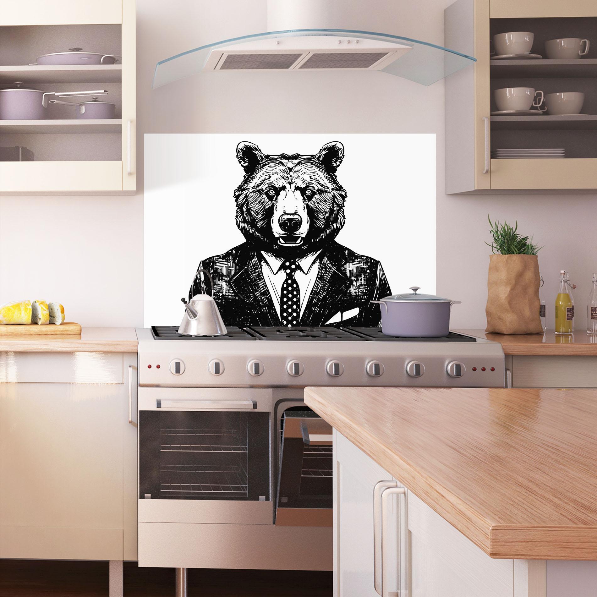 Küchenrückwand Glas Bear In Suit mockup 1