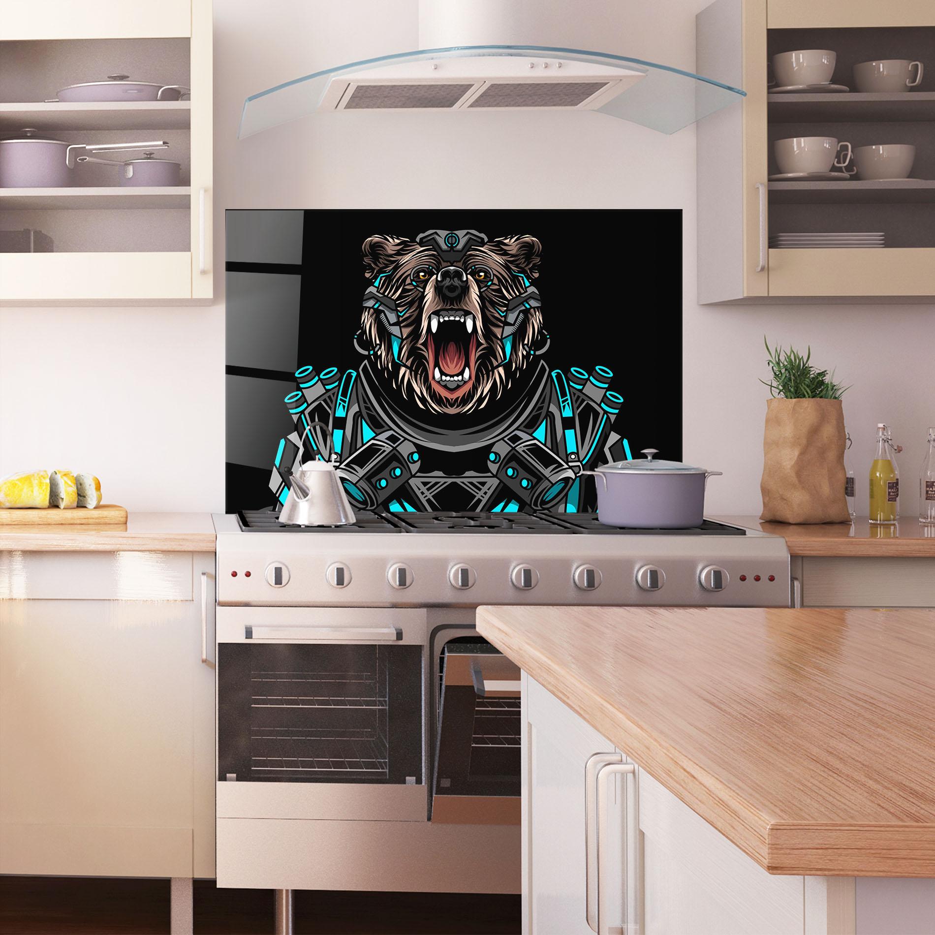 Küchenrückwand Glas Black Cyborg Bear mockup 1
