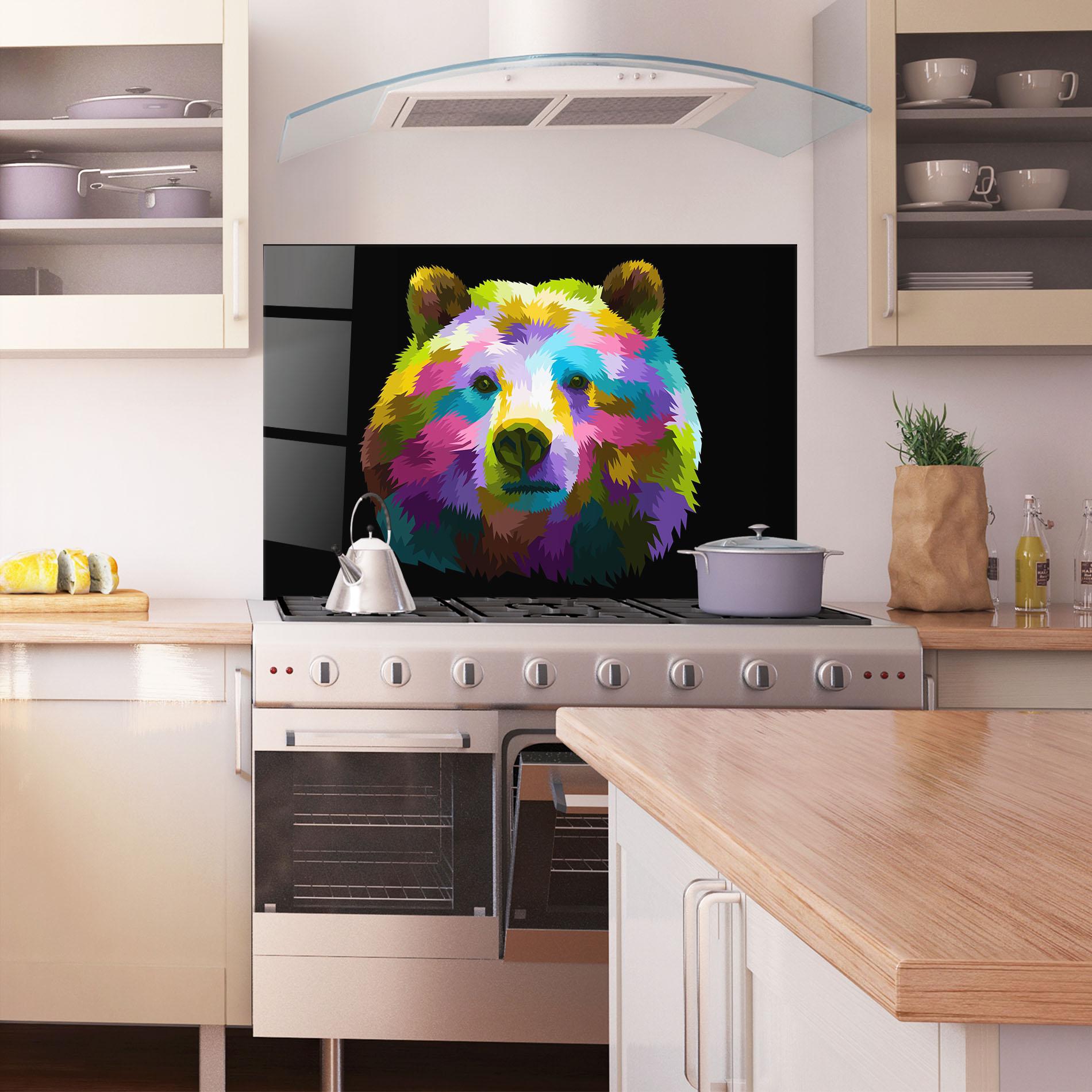 Küchenrückwand Glas Colorful Bear Head mockup 1