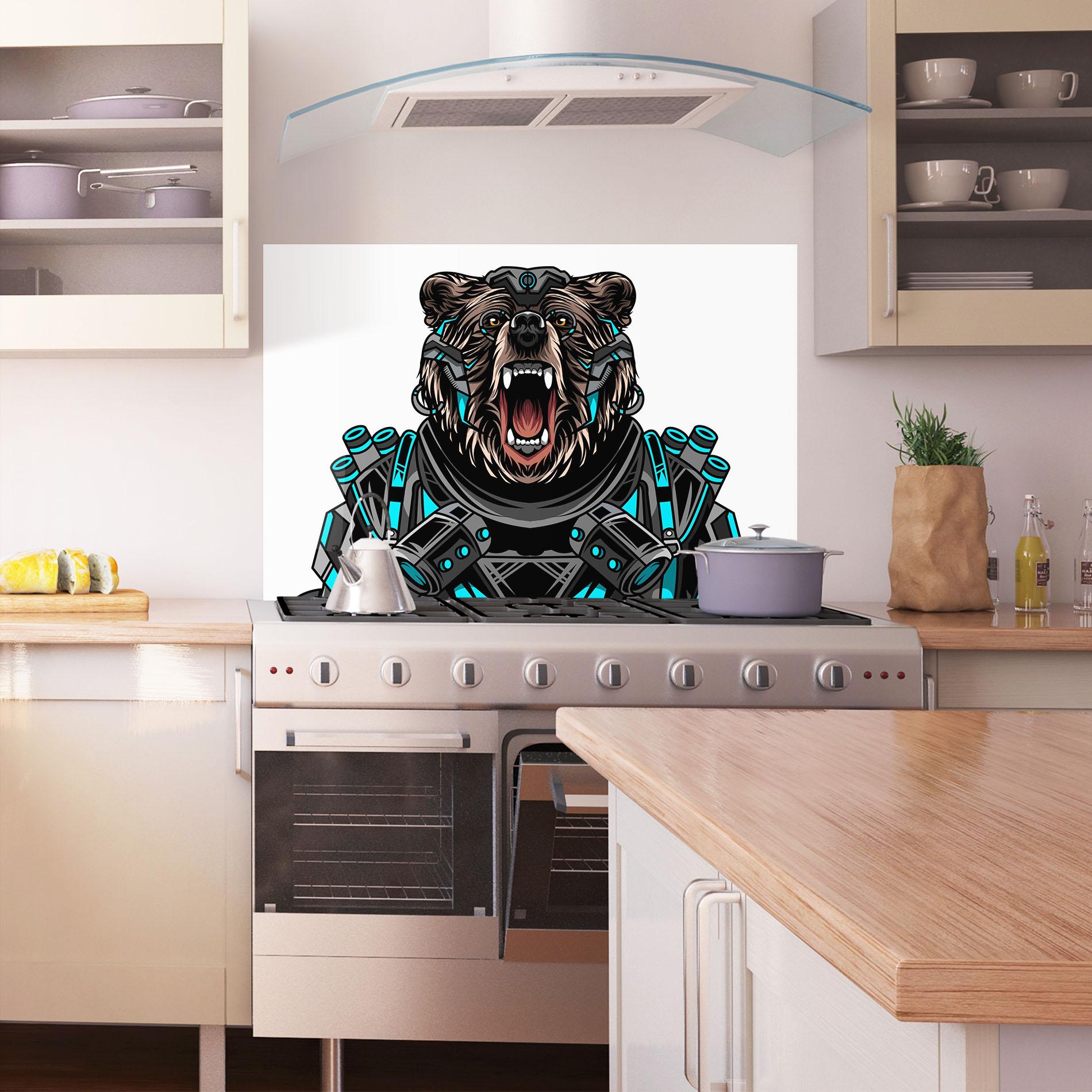 Küchenrückwand Glas Cyborg Bear mockup 1