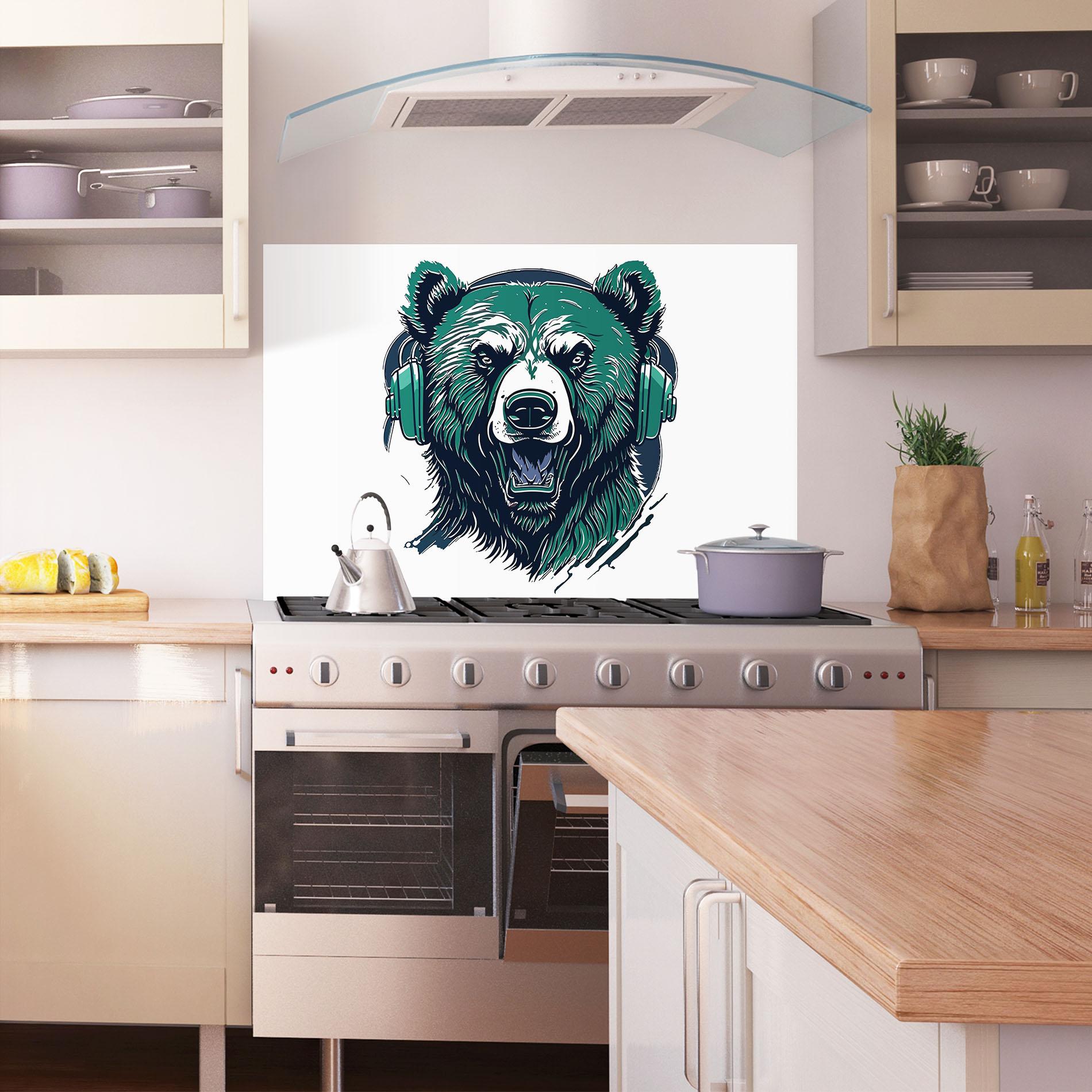 Küchenrückwand Glas Green Music Bear mockup 1