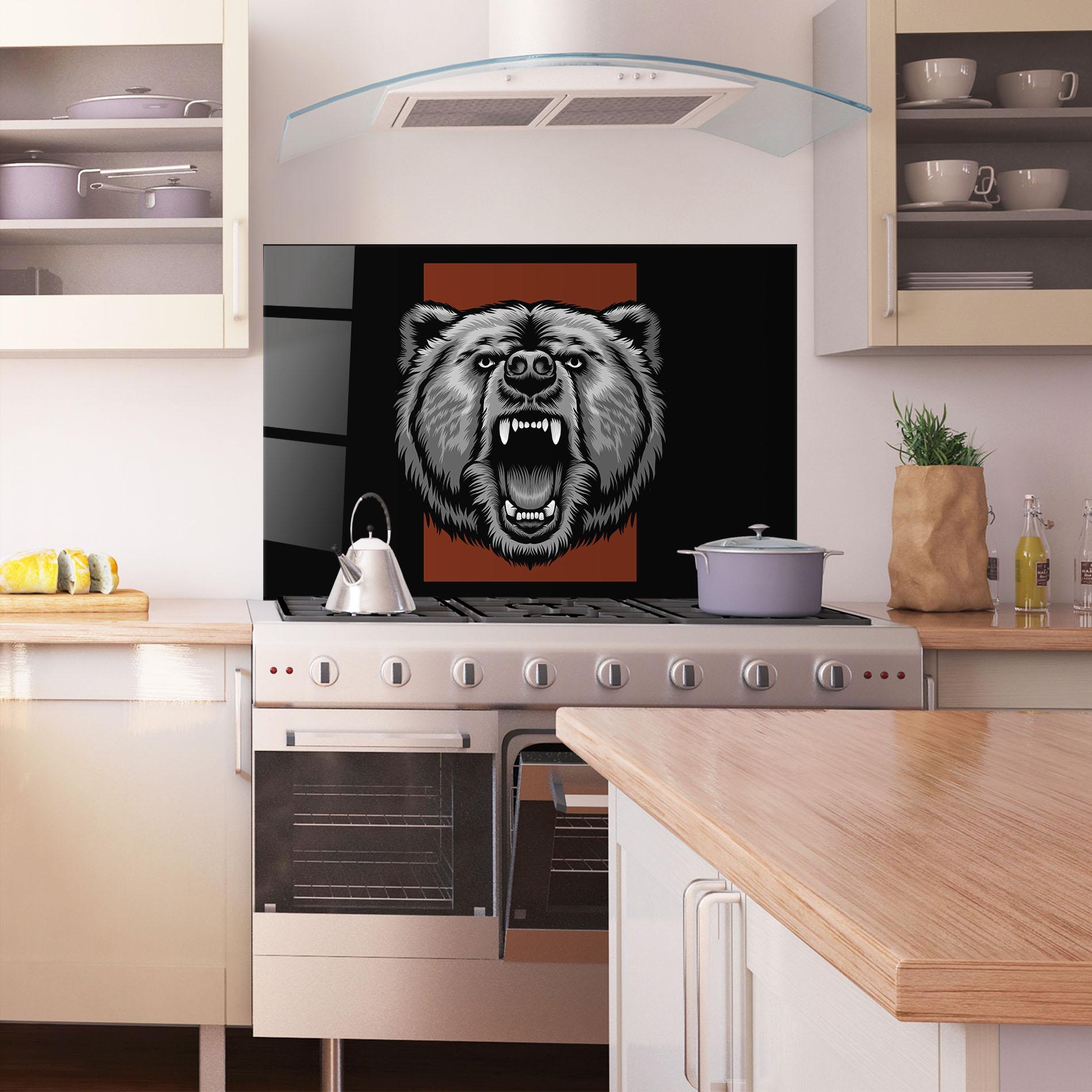 Küchenrückwand Glas Grey Bear Head mockup 1
