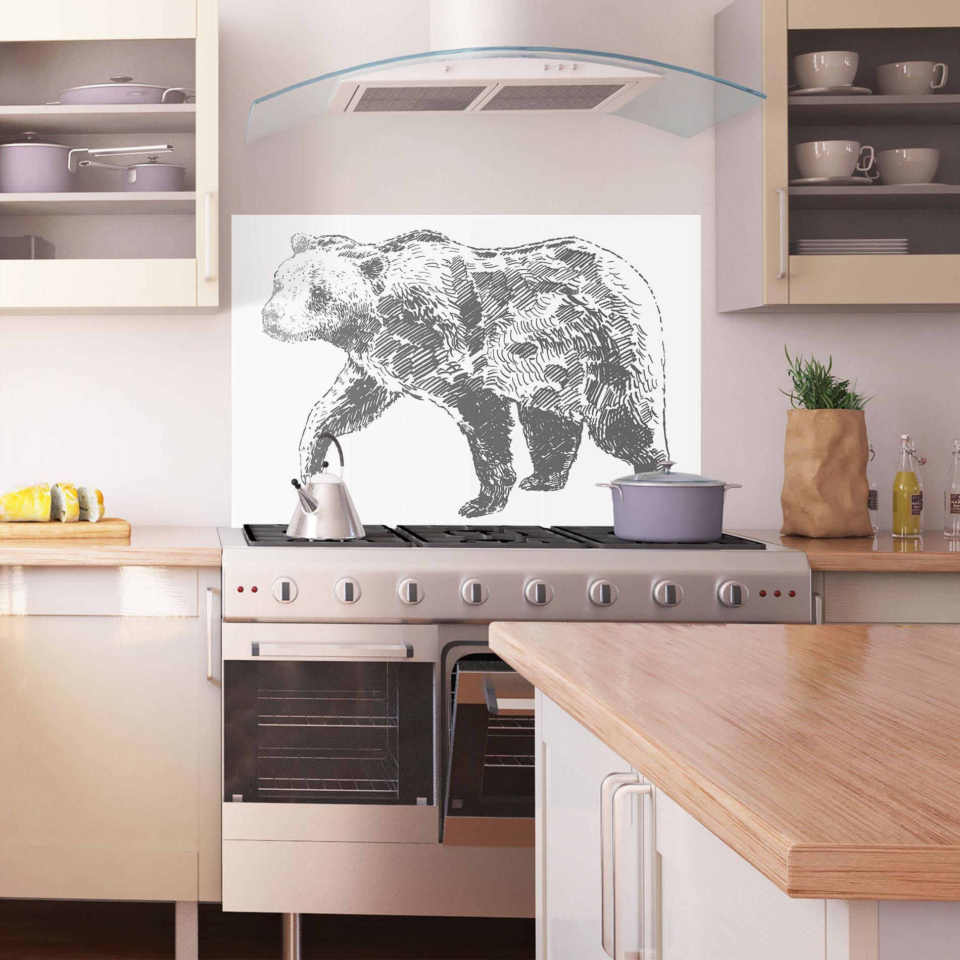 Küchenrückwand Glas Grizzly Shilouette mockup 1