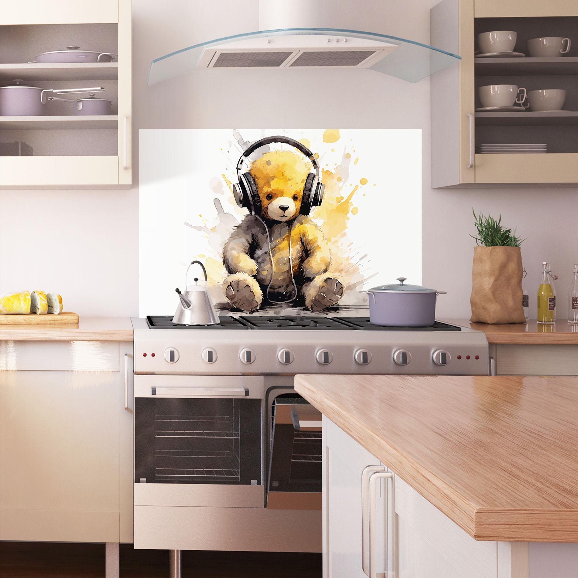 Küchenrückwand Glas Music Plush Bear mockup 1