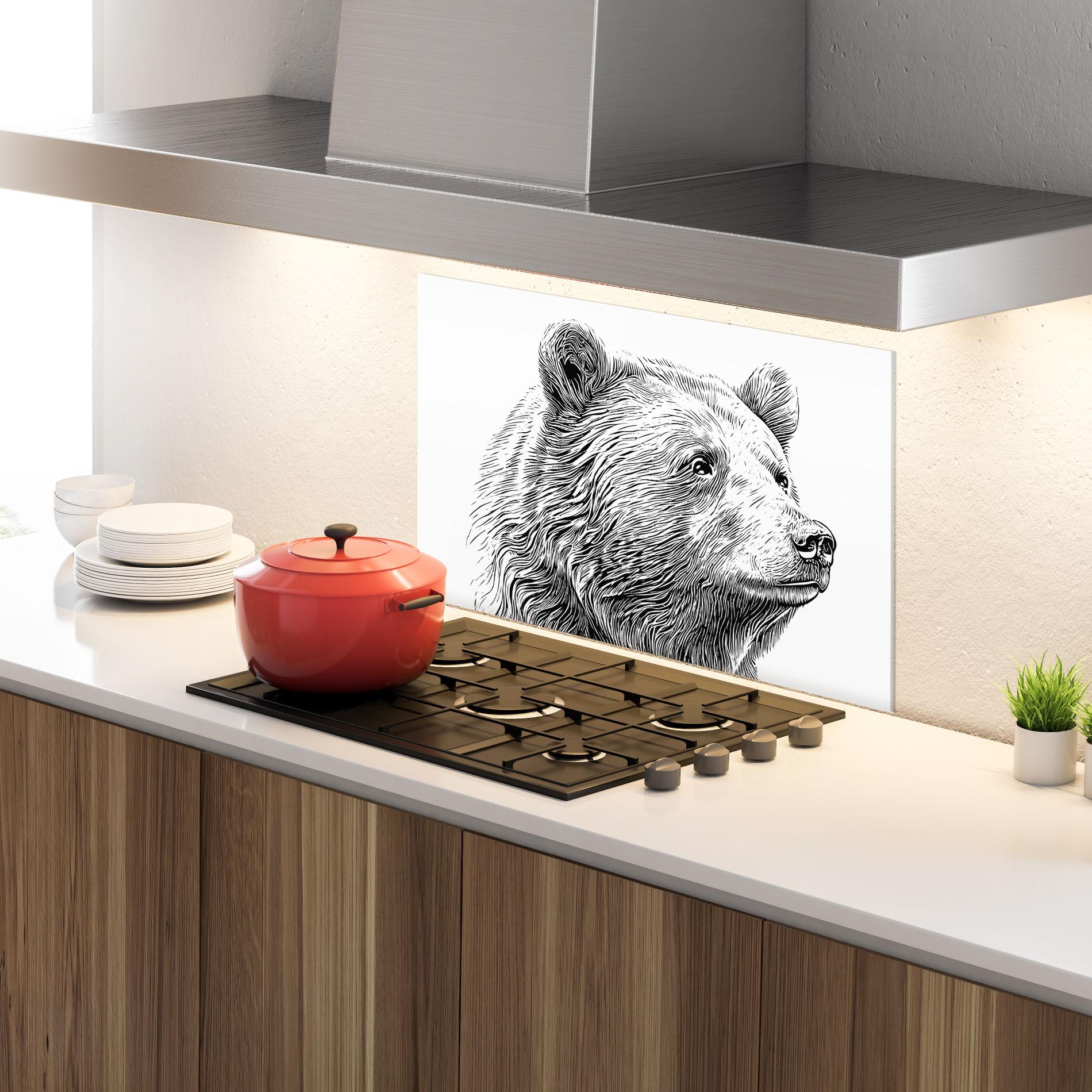Küchenrückwand Glas Bear Portrait Line mockup 4