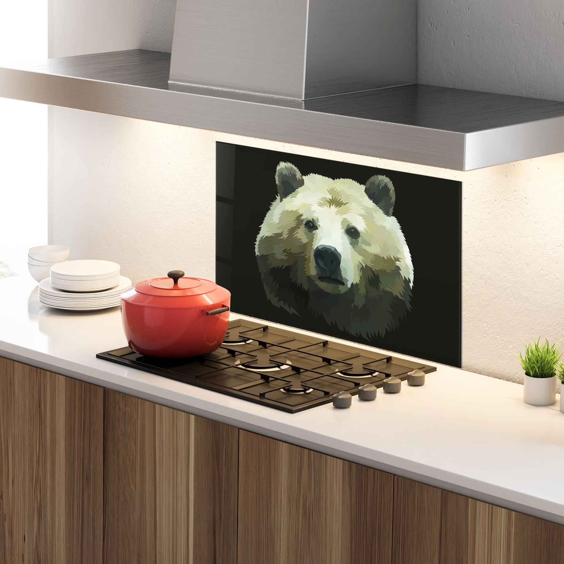 Küchenrückwand Glas Brown Bear Head mockup 4