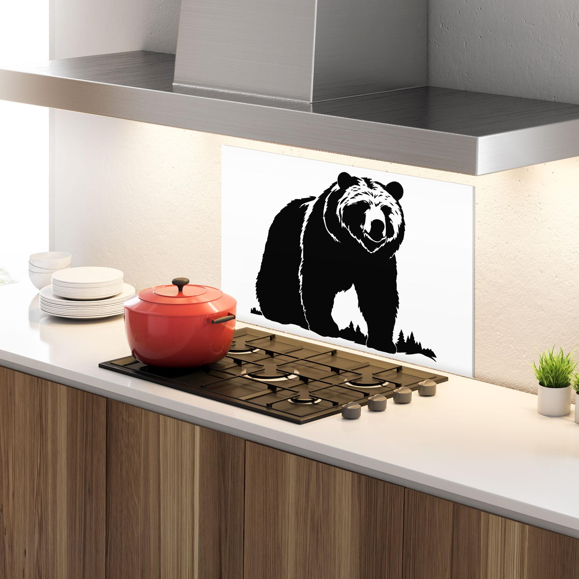 Küchenrückwand Glas Forest Bear Shape mockup 4