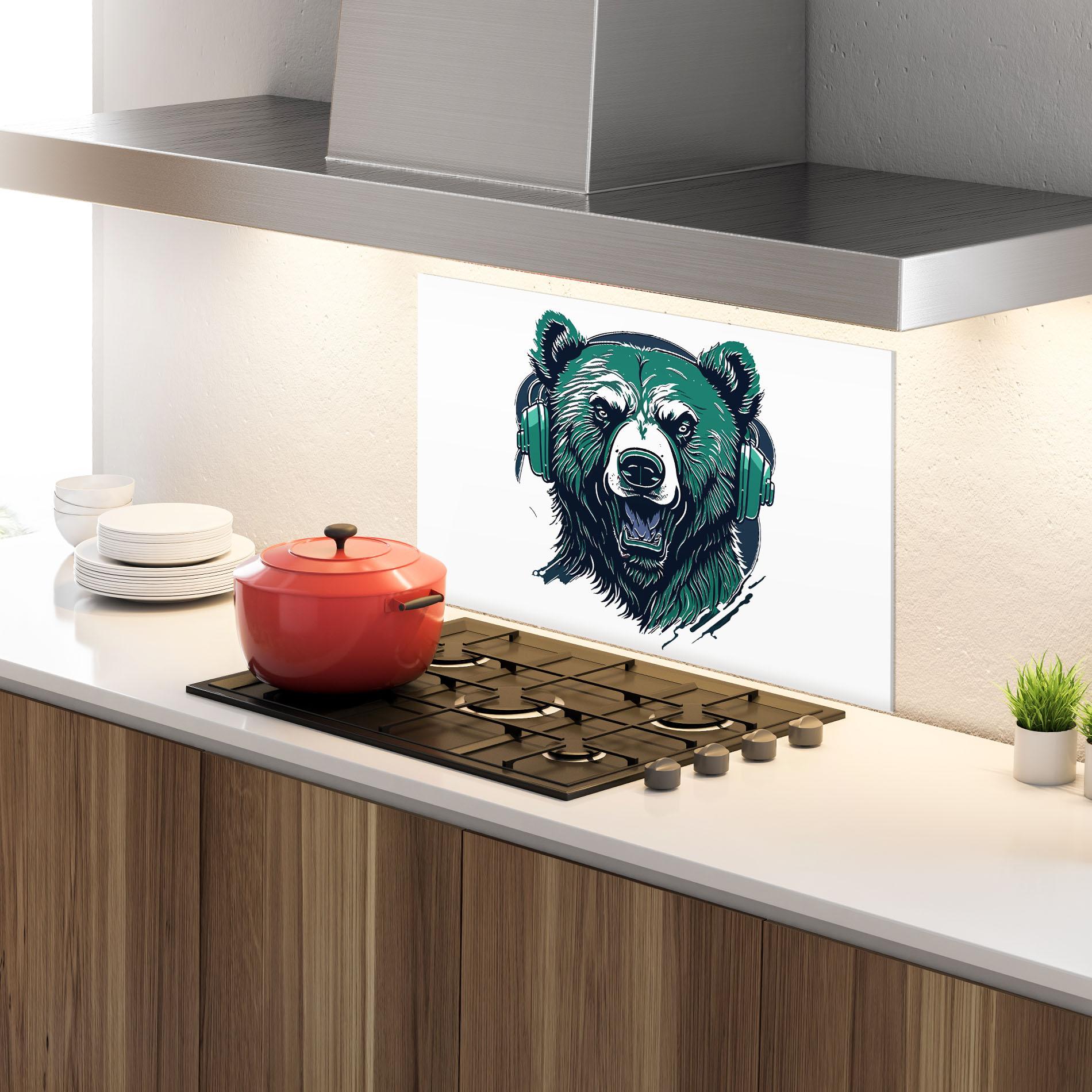 Küchenrückwand Glas Green Music Bear mockup 4