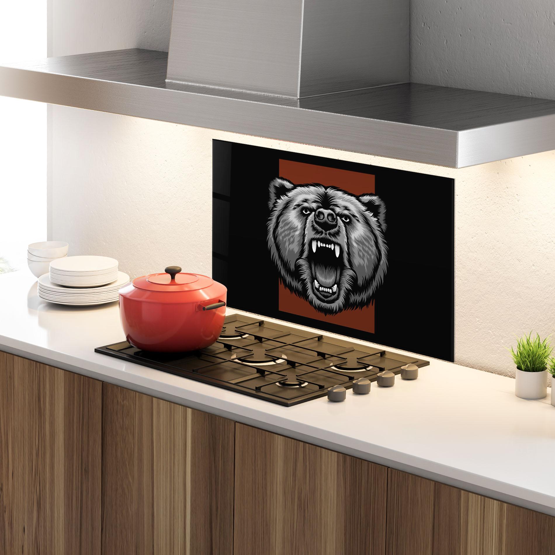 Küchenrückwand Glas Grey Bear Head mockup 4