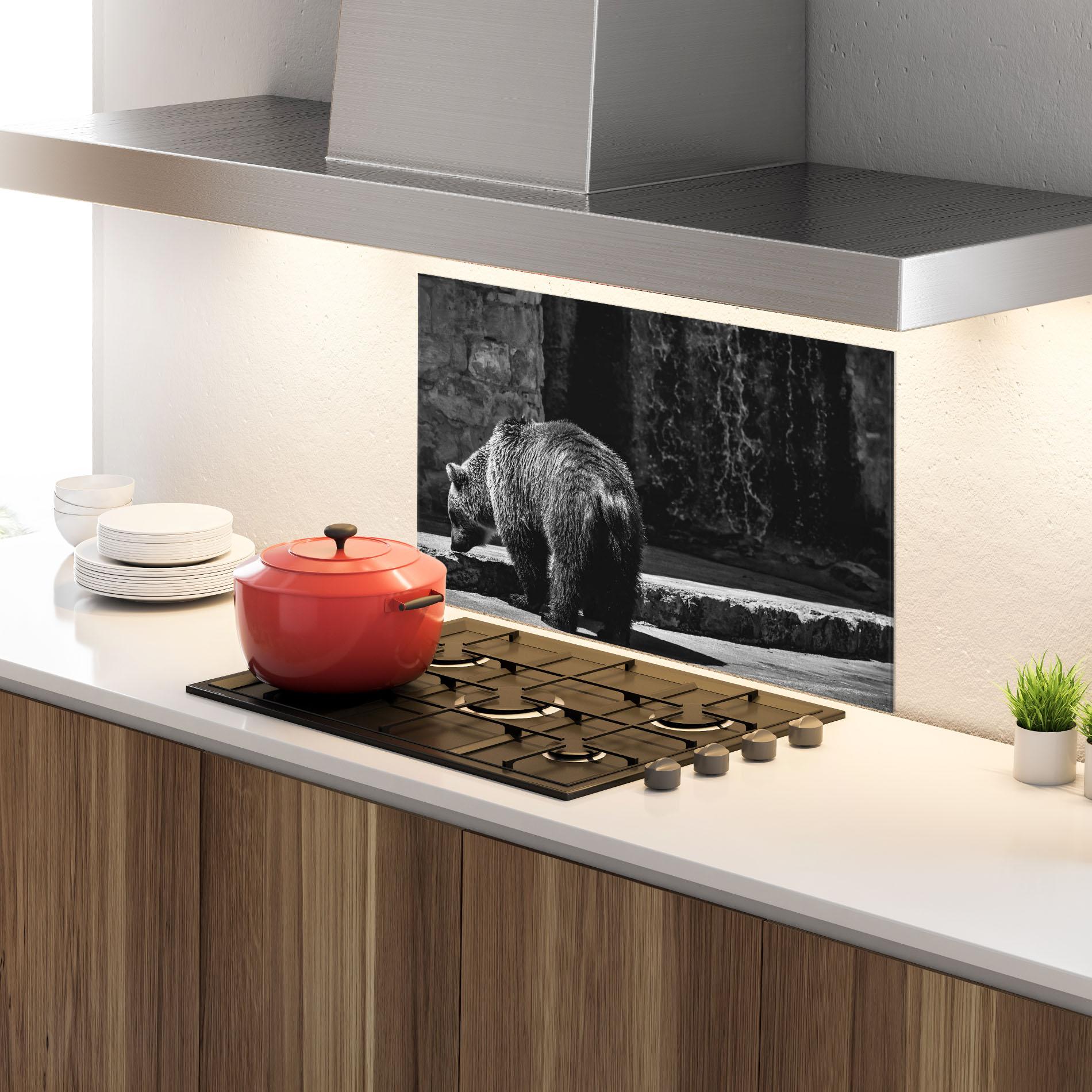 Küchenrückwand Glas Grey Bear mockup 4