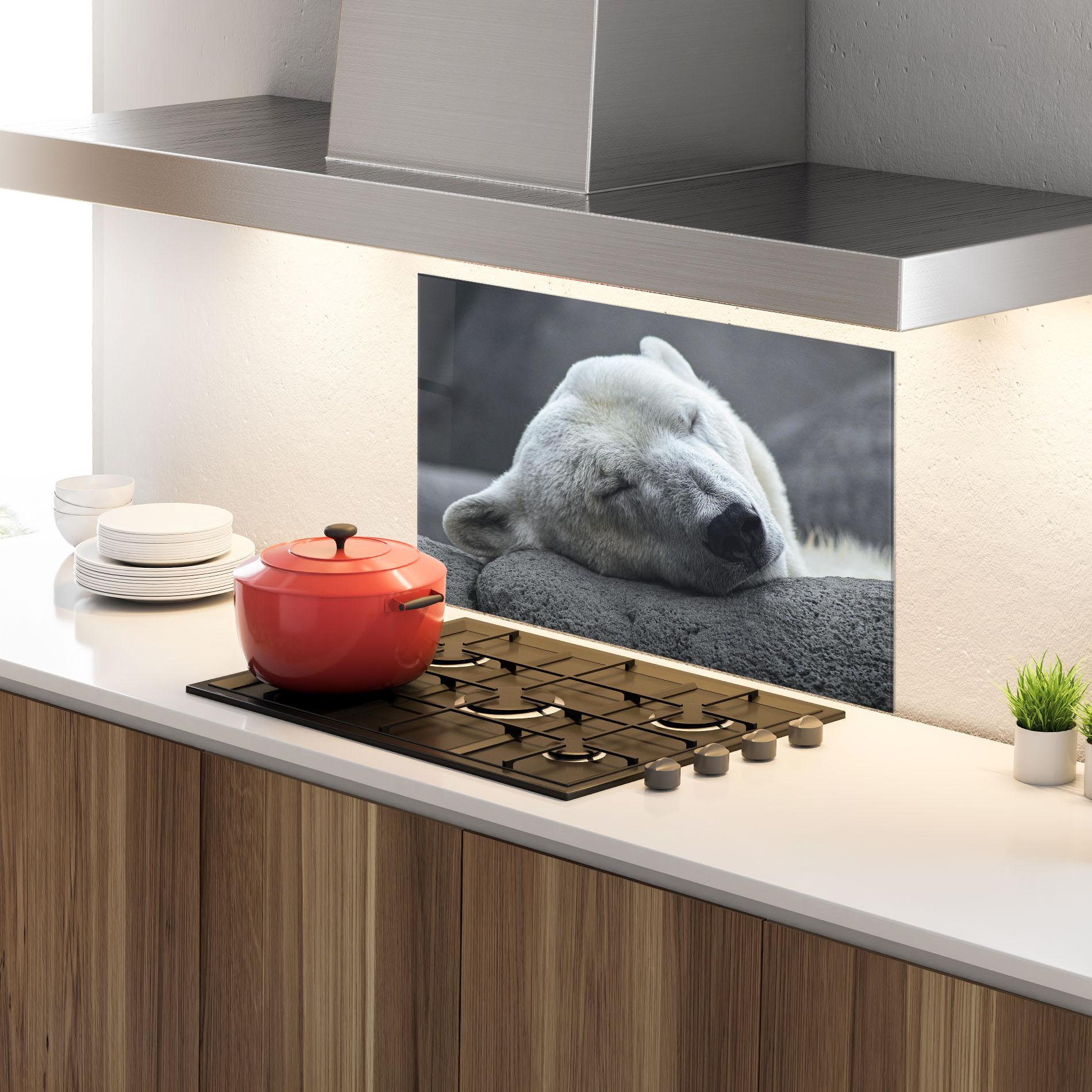 Küchenrückwand Glas Icebear Sleeping mockup 4