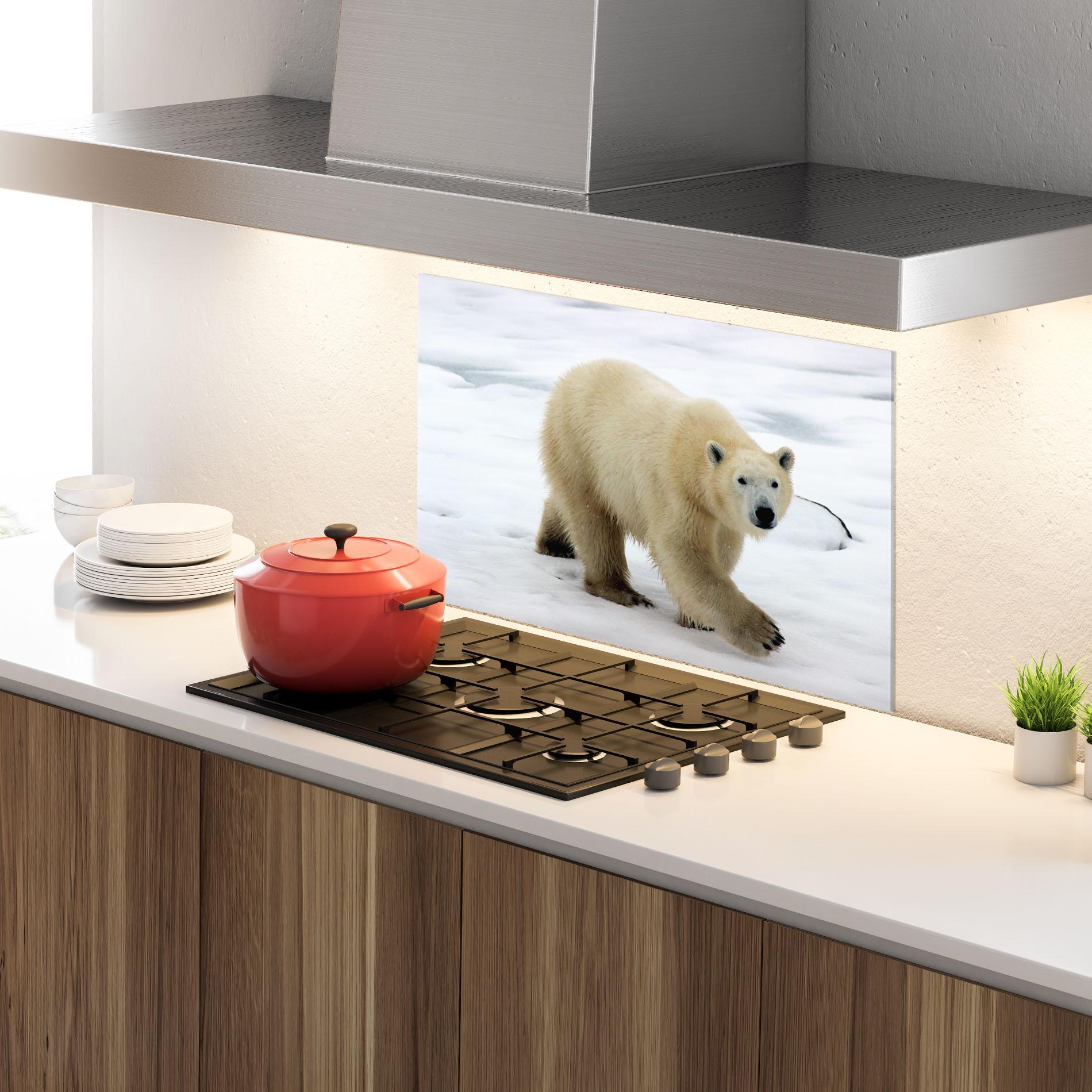 Küchenrückwand Glas Icebear Walking mockup 4