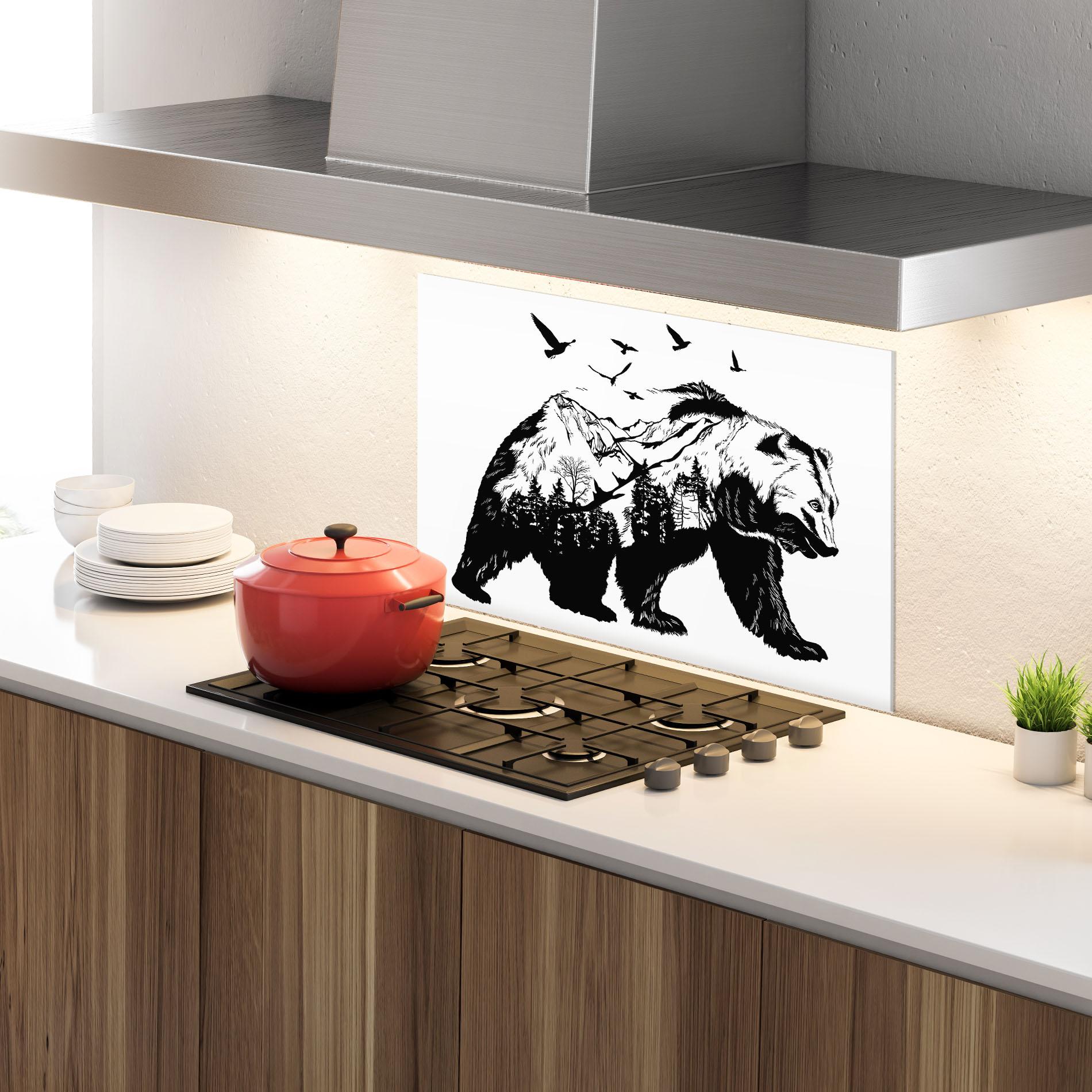 Küchenrückwand Glas Mountain Bear mockup 4