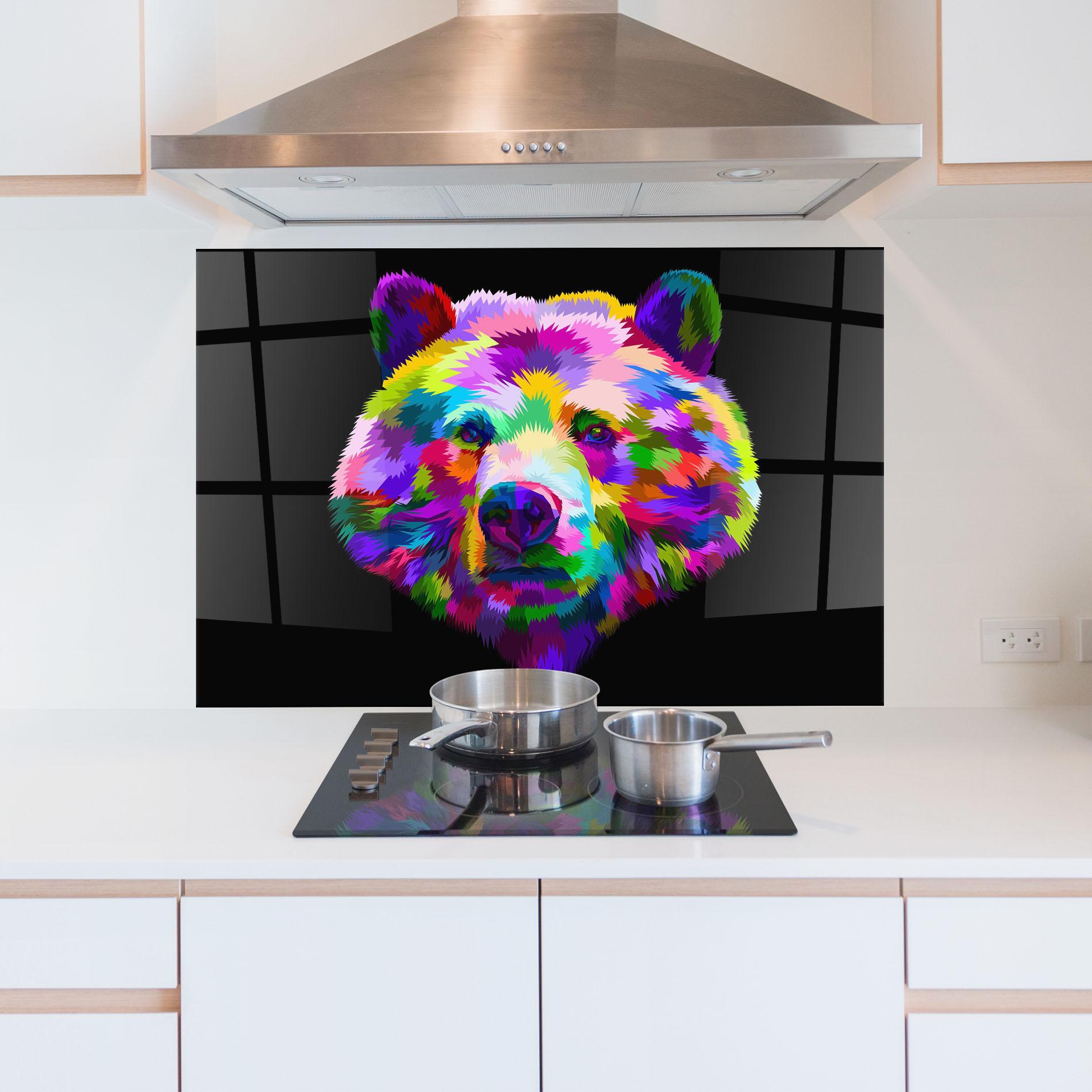 Küchenrückwand Glas Bear Head Art mockup 5