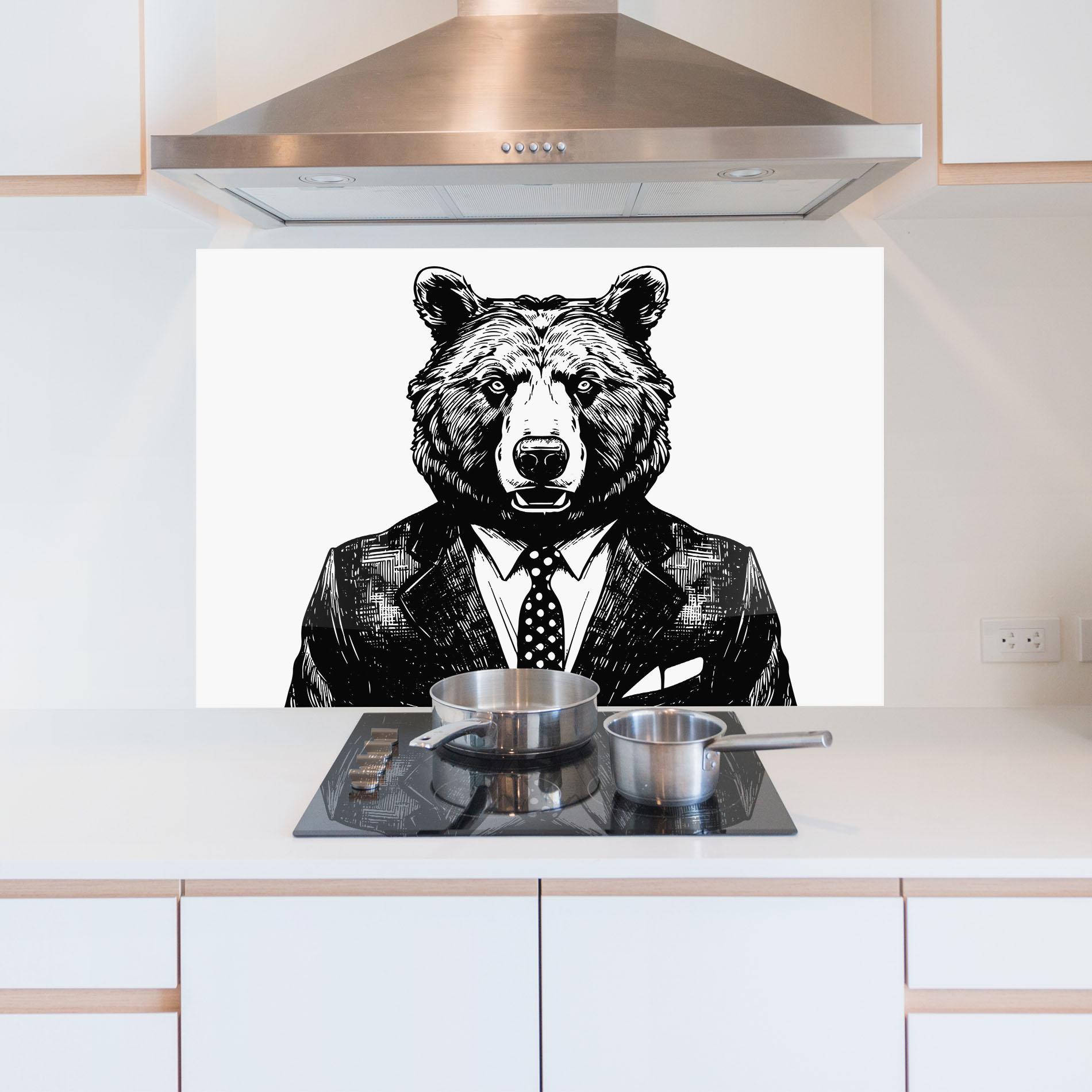 Küchenrückwand Glas Bear In Suit mockup 5