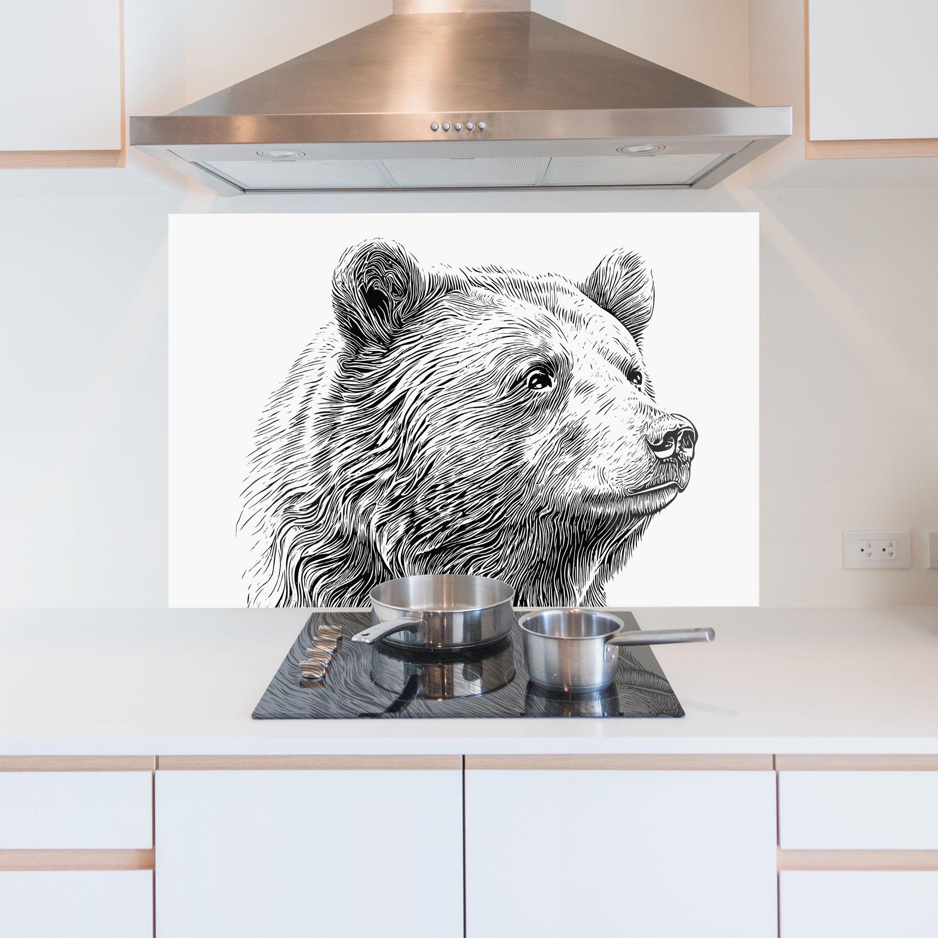 Küchenrückwand Glas Bear Portrait Line mockup 5