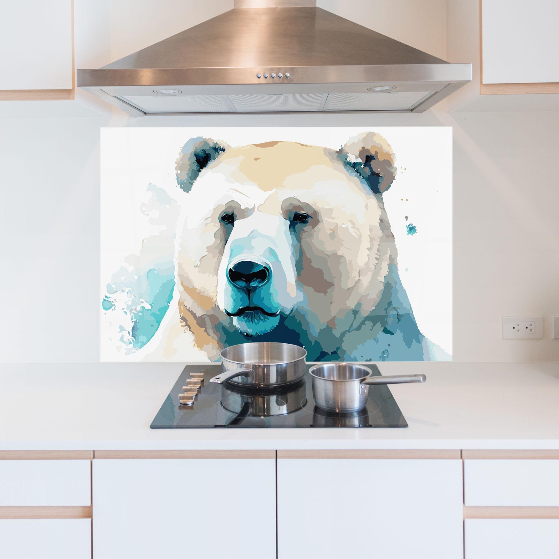 Küchenrückwand Glas Big Watercolor Bear mockup 5