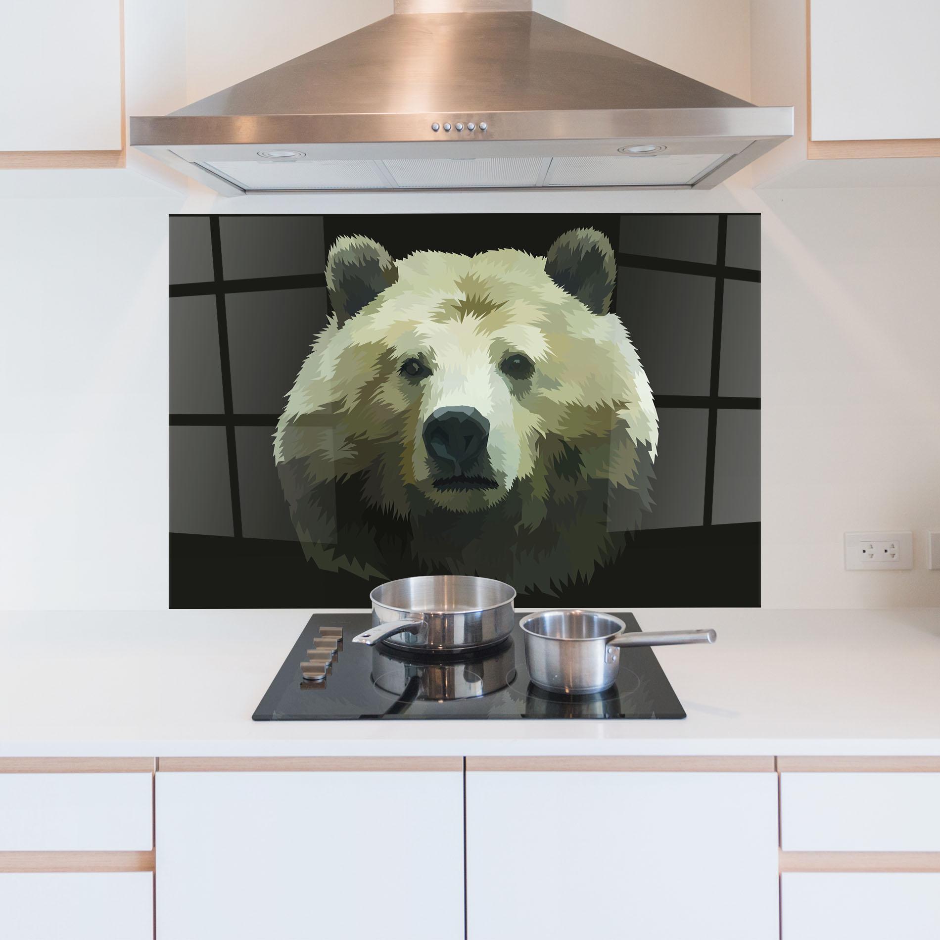 Küchenrückwand Glas Brown Bear Head mockup 5