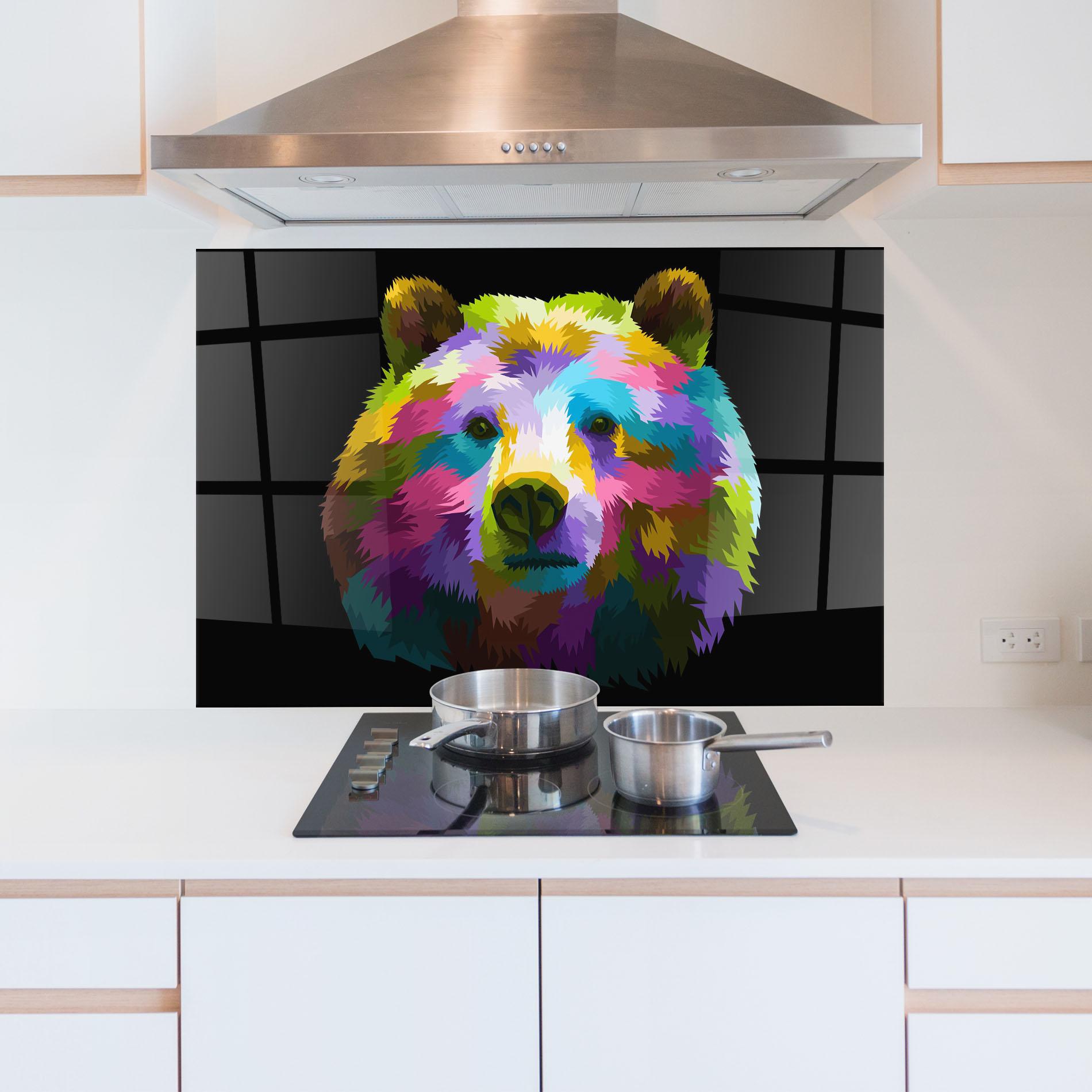 Küchenrückwand Glas Colorful Bear Head mockup 5