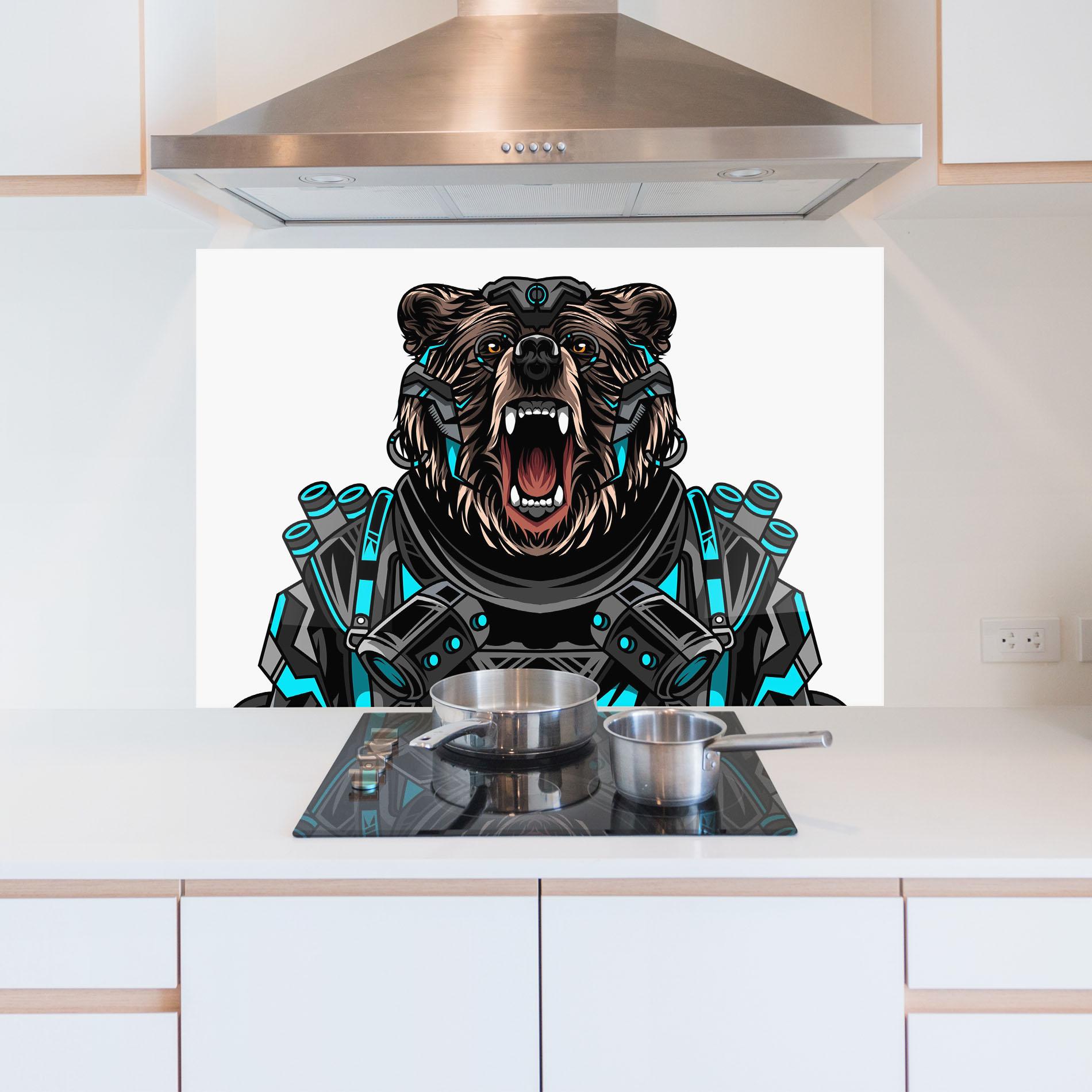 Küchenrückwand Glas Cyborg Bear mockup 5