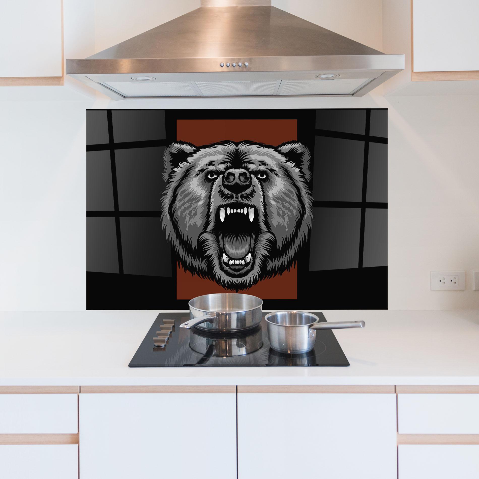 Küchenrückwand Glas Grey Bear Head mockup 5