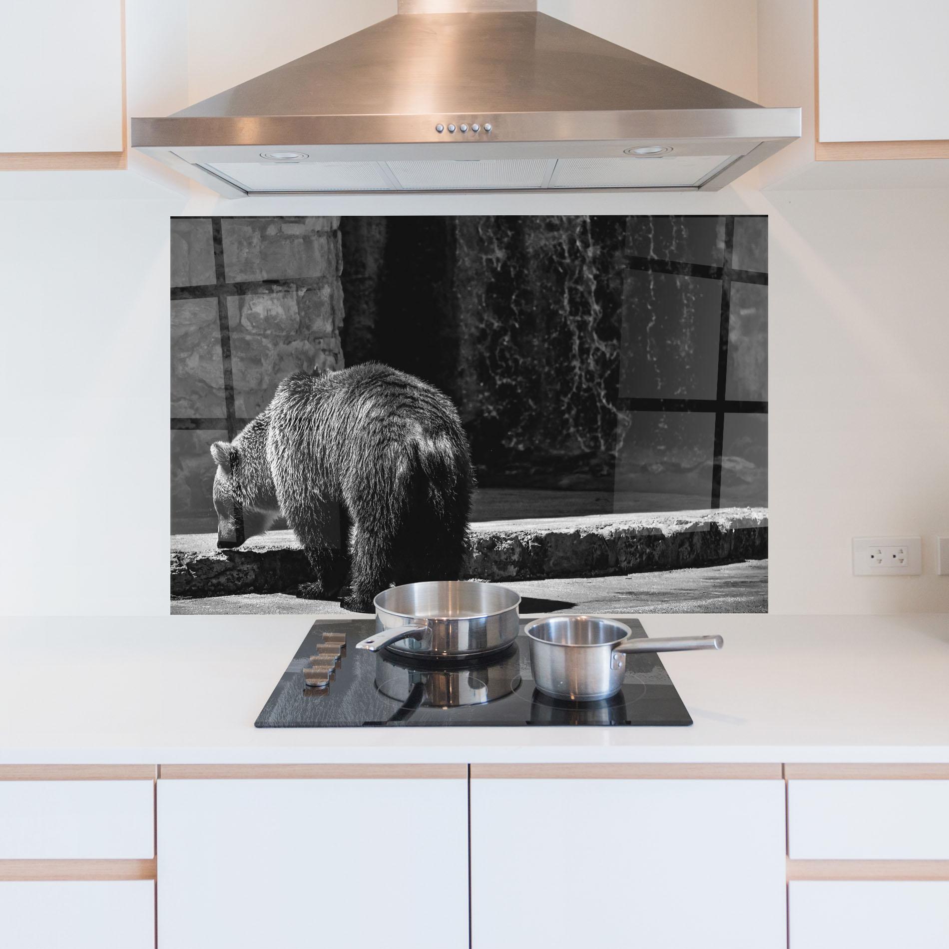 Küchenrückwand Glas Grey Bear mockup 5
