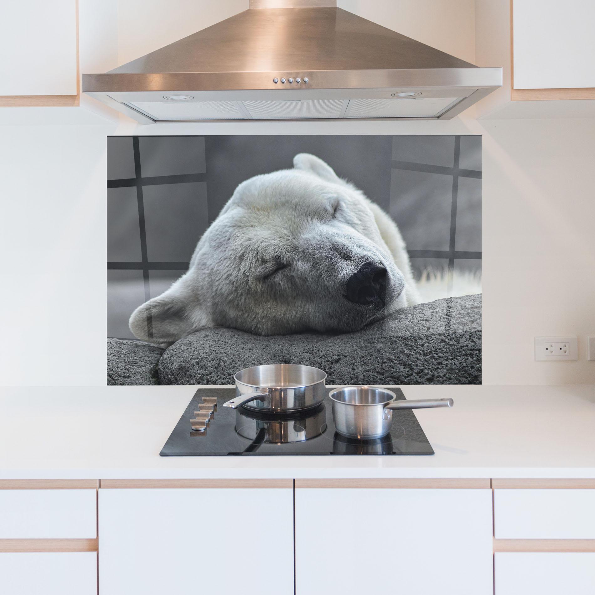 Küchenrückwand Glas Icebear Sleeping mockup 5