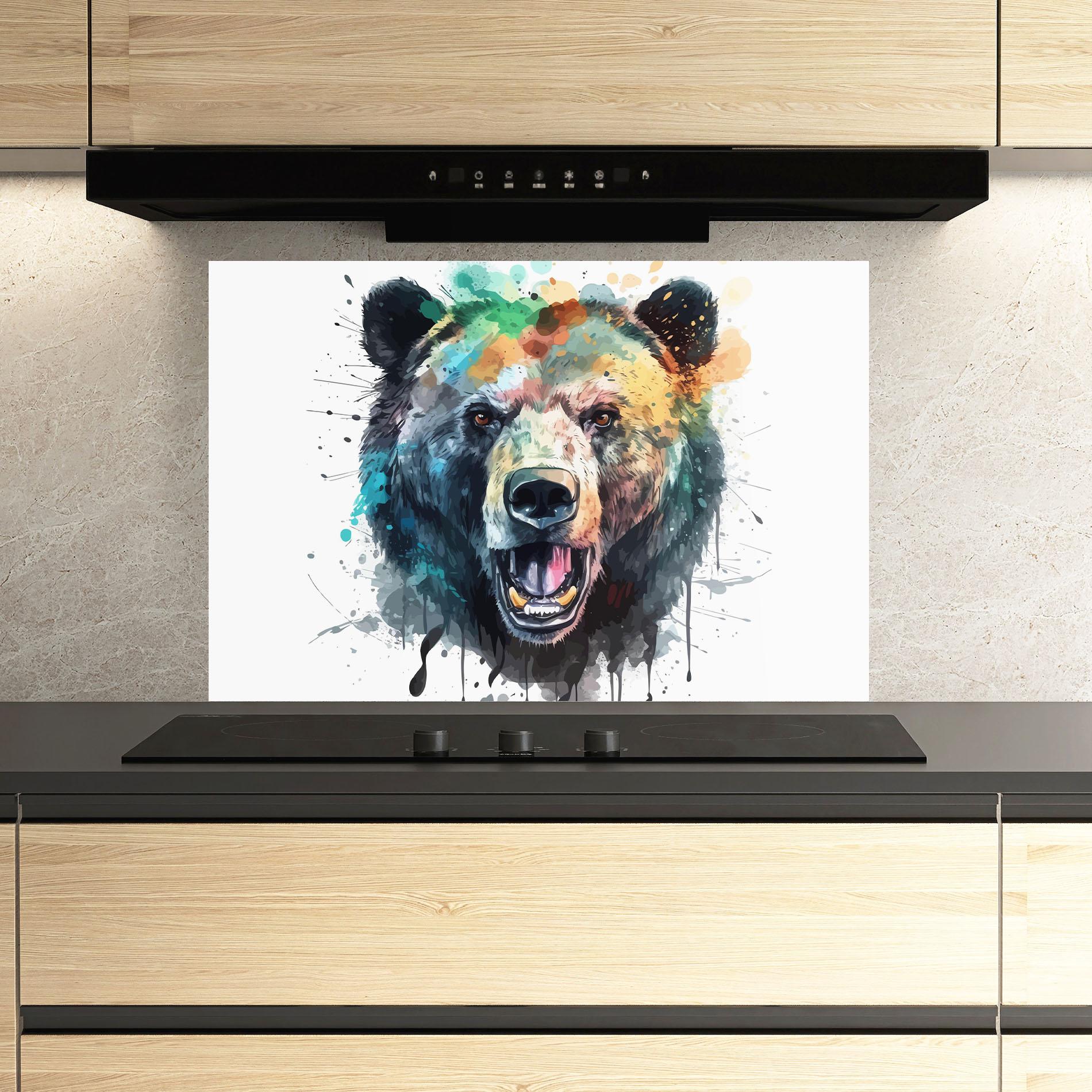 Küchenrückwand Glas Artistic Bear Head mockup 3
