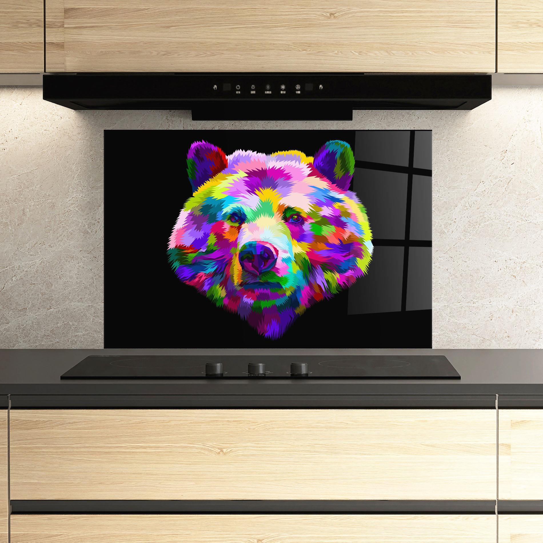 Küchenrückwand Glas Bear Head Art mockup 3