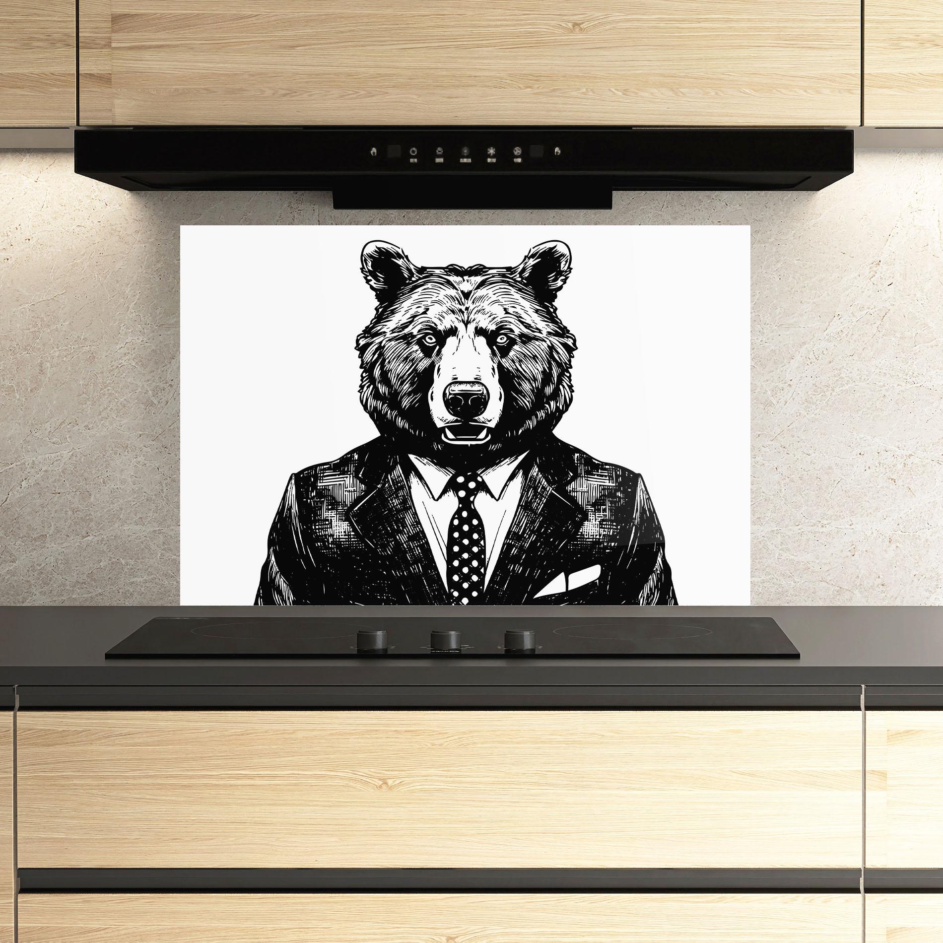 Küchenrückwand Glas Bear In Suit mockup 3