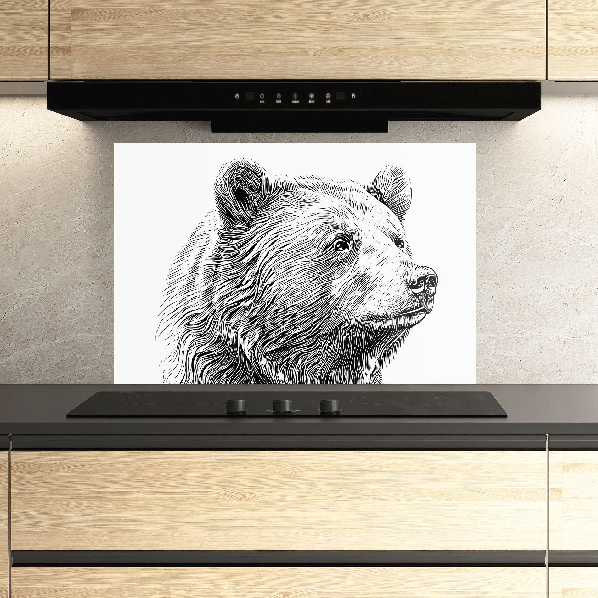 Küchenrückwand Glas Bear Portrait Line mockup 3
