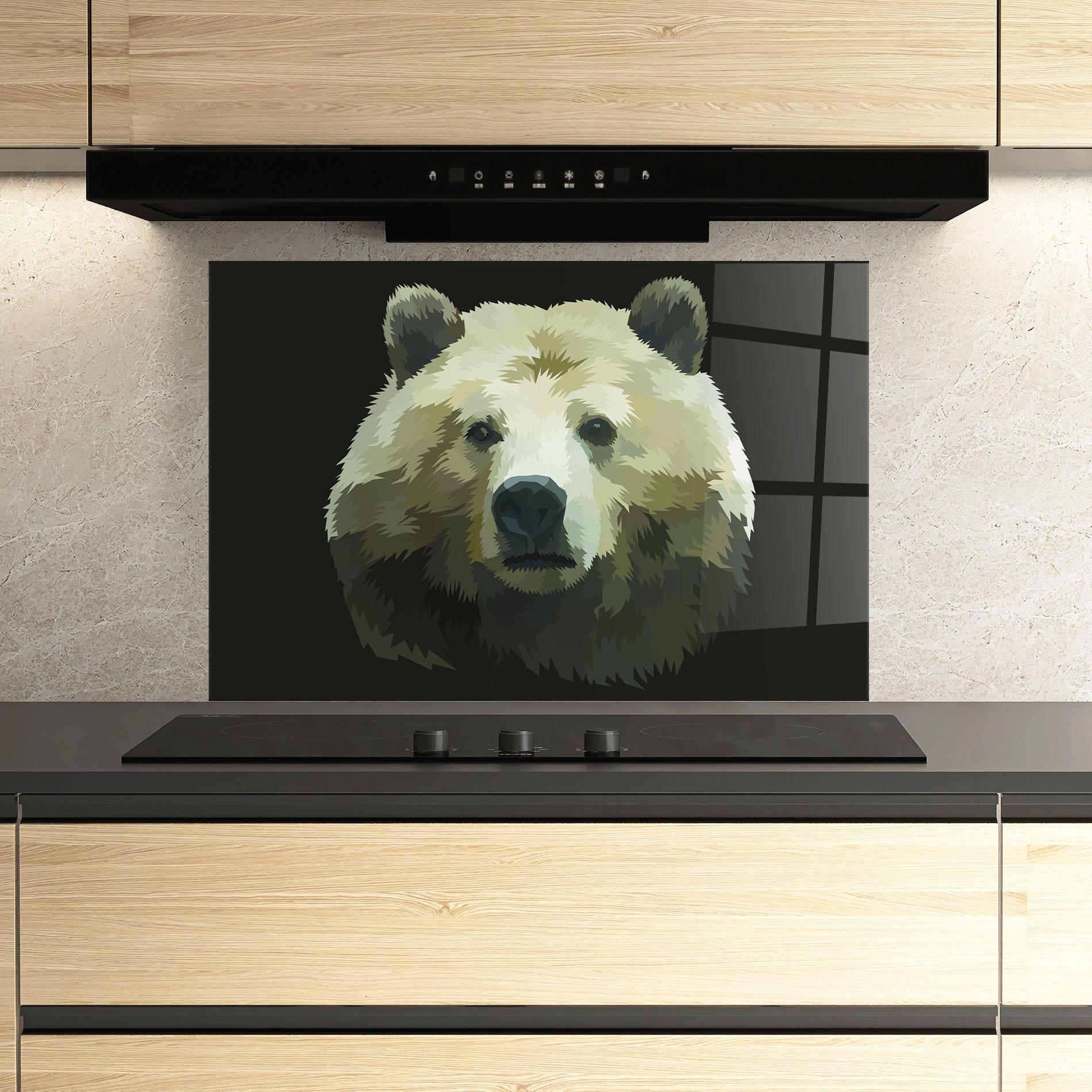 Küchenrückwand Glas Brown Bear Head mockup 3