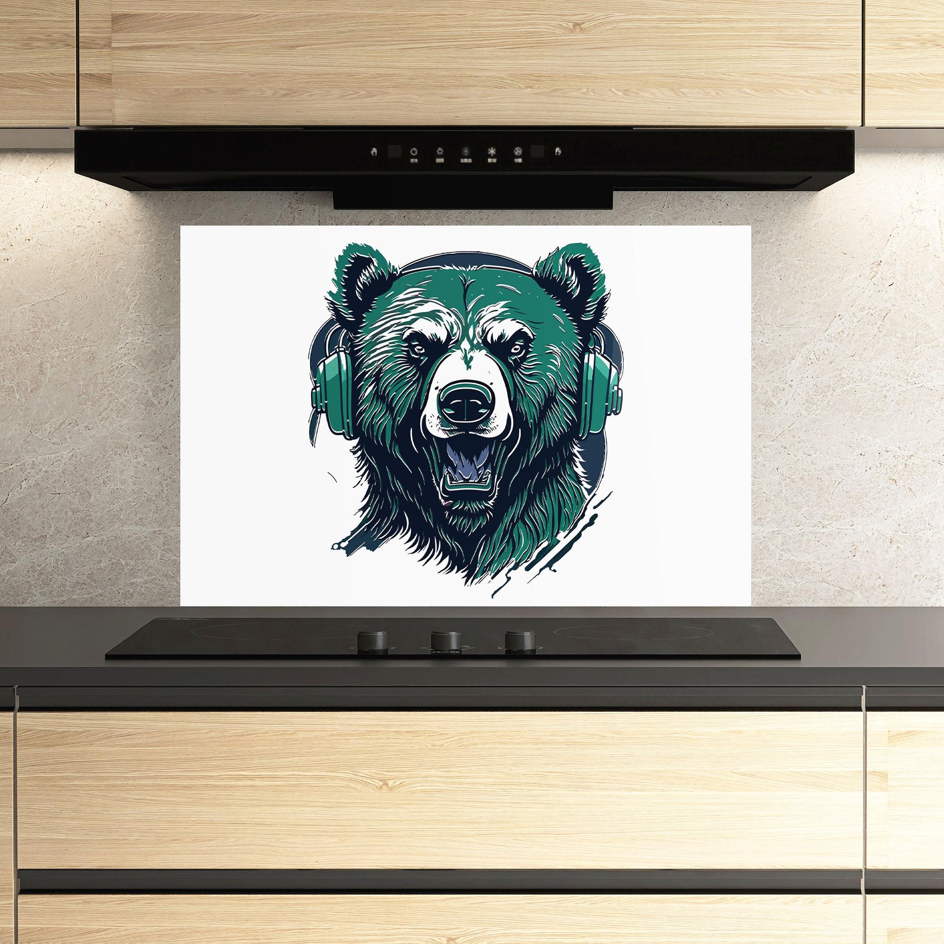 Küchenrückwand Glas Green Music Bear mockup 3