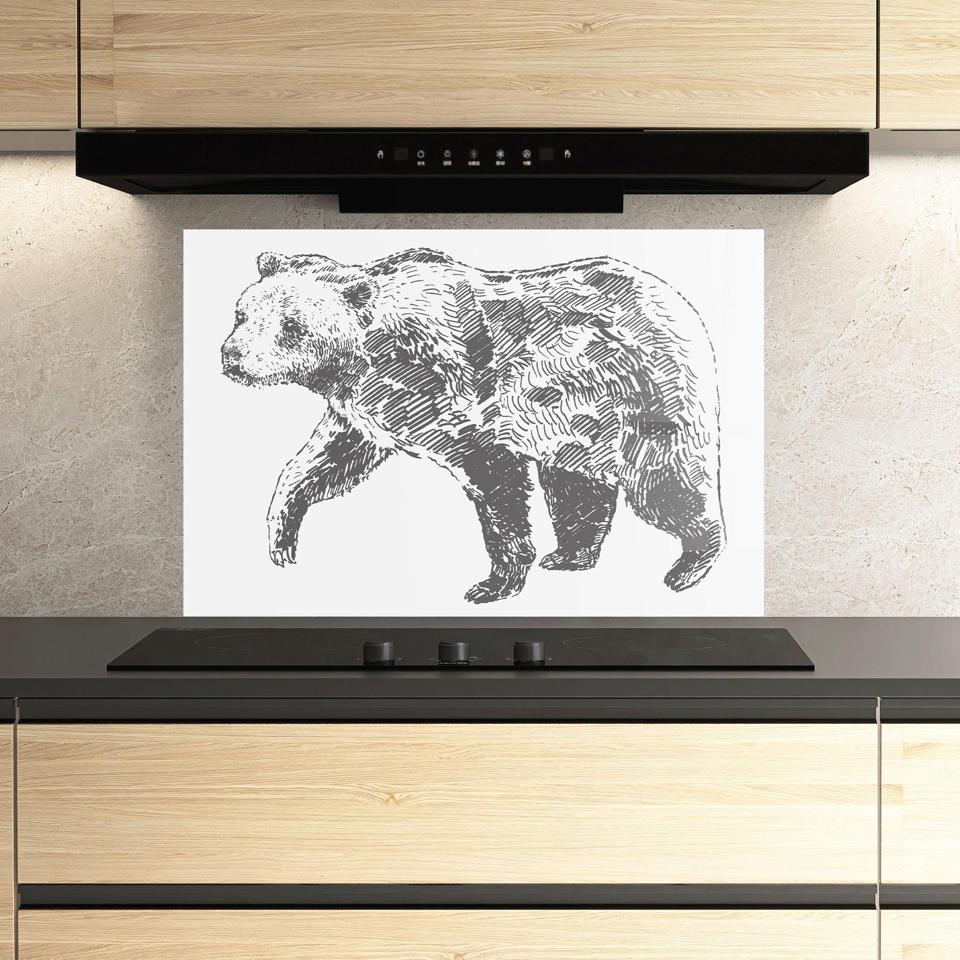 Küchenrückwand Glas Grizzly Shilouette mockup 3
