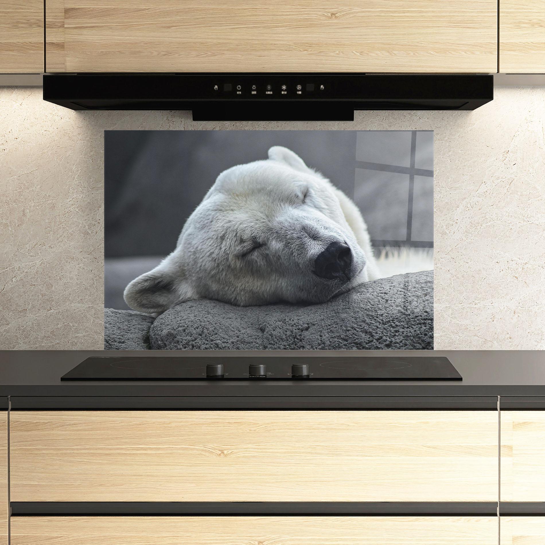 Küchenrückwand Glas Icebear Sleeping mockup 3